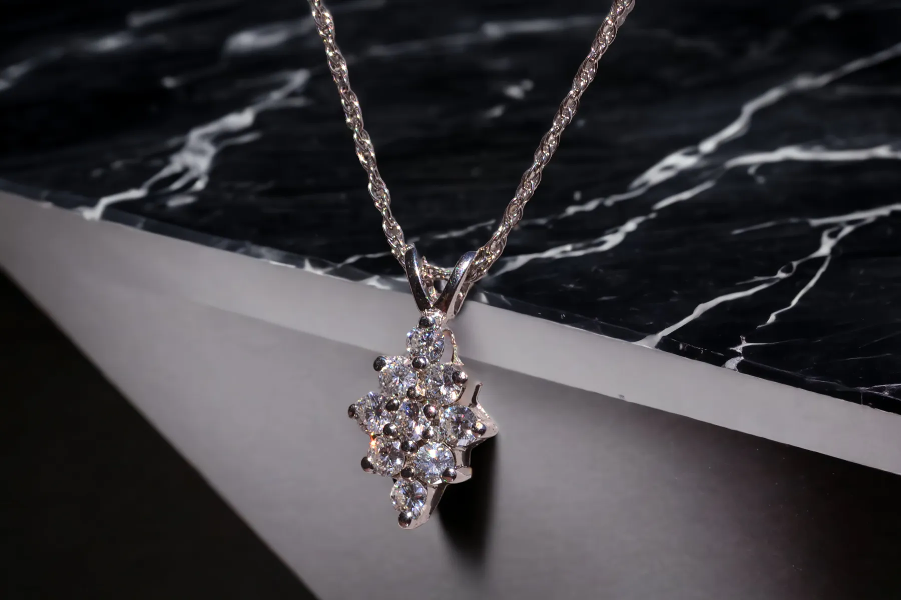 The Bouyon: Navette Shaped Natural Diamond Necklace in White Gold