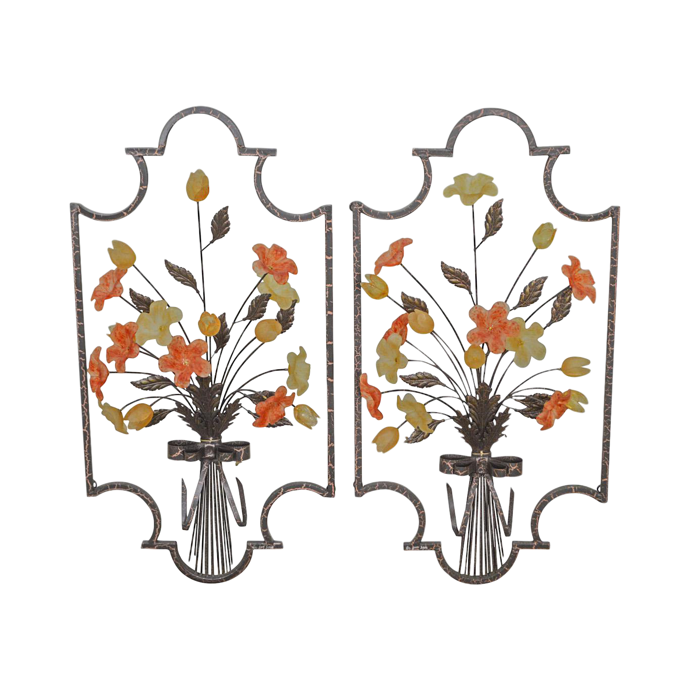 C Jere Signed Pair Of Metal Glass Flower Hanging Wall Sculptures Chairish
