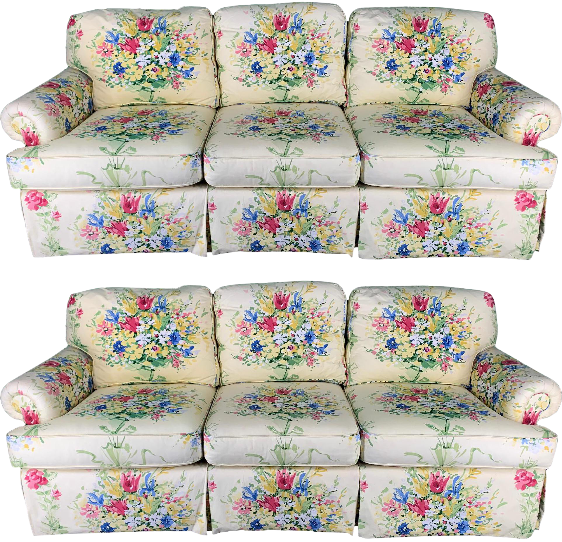 Floral Upholstered Sofas By Sherrill A Pair Chairish