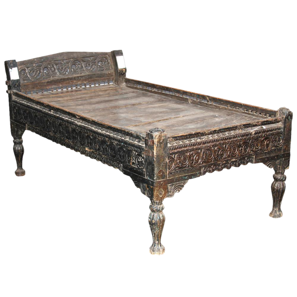 Rare 19th Century Rajasthani Carved Bed Chairish