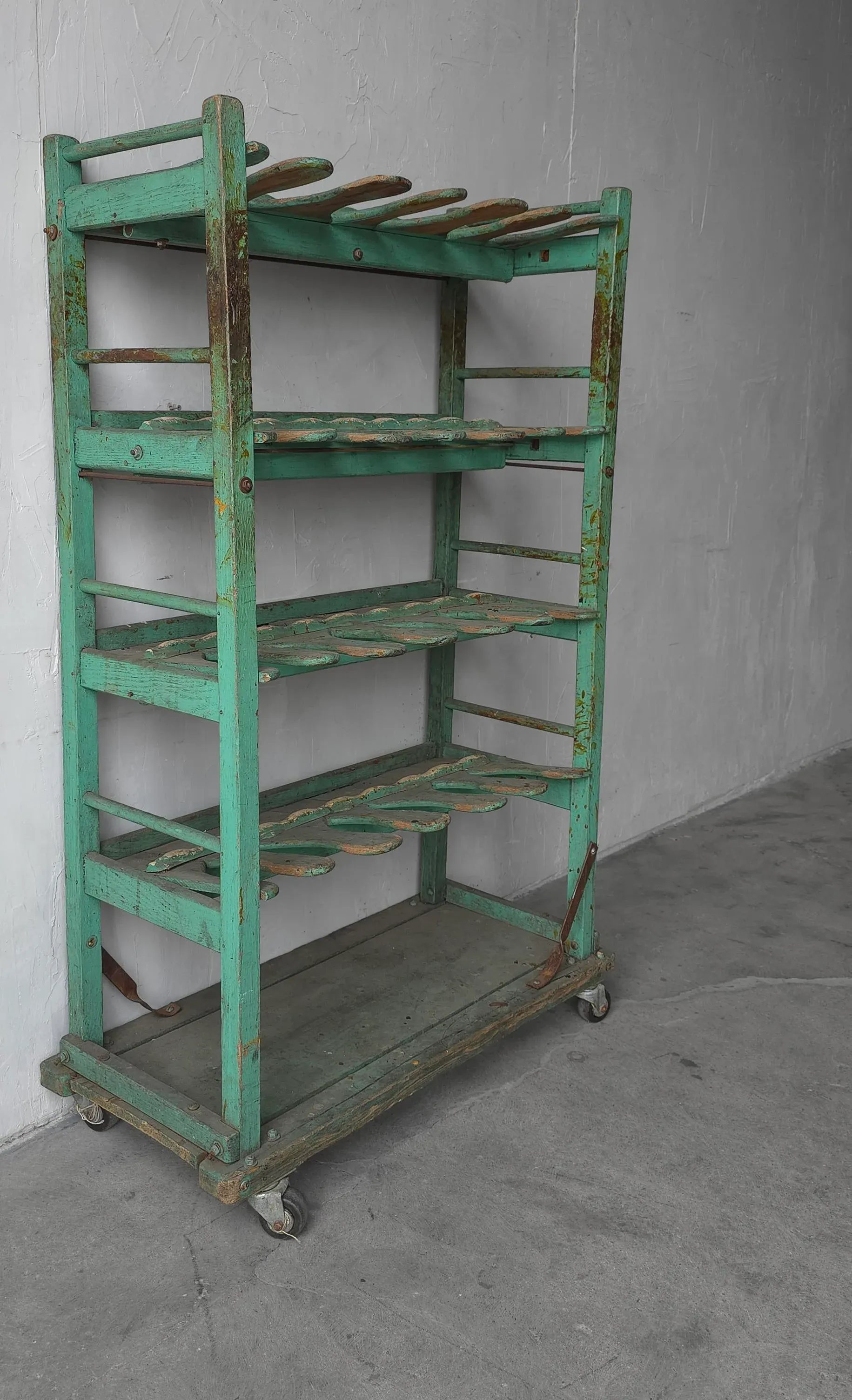 Antique Industrial Wood and Steel Shoe Factory Drying Rack