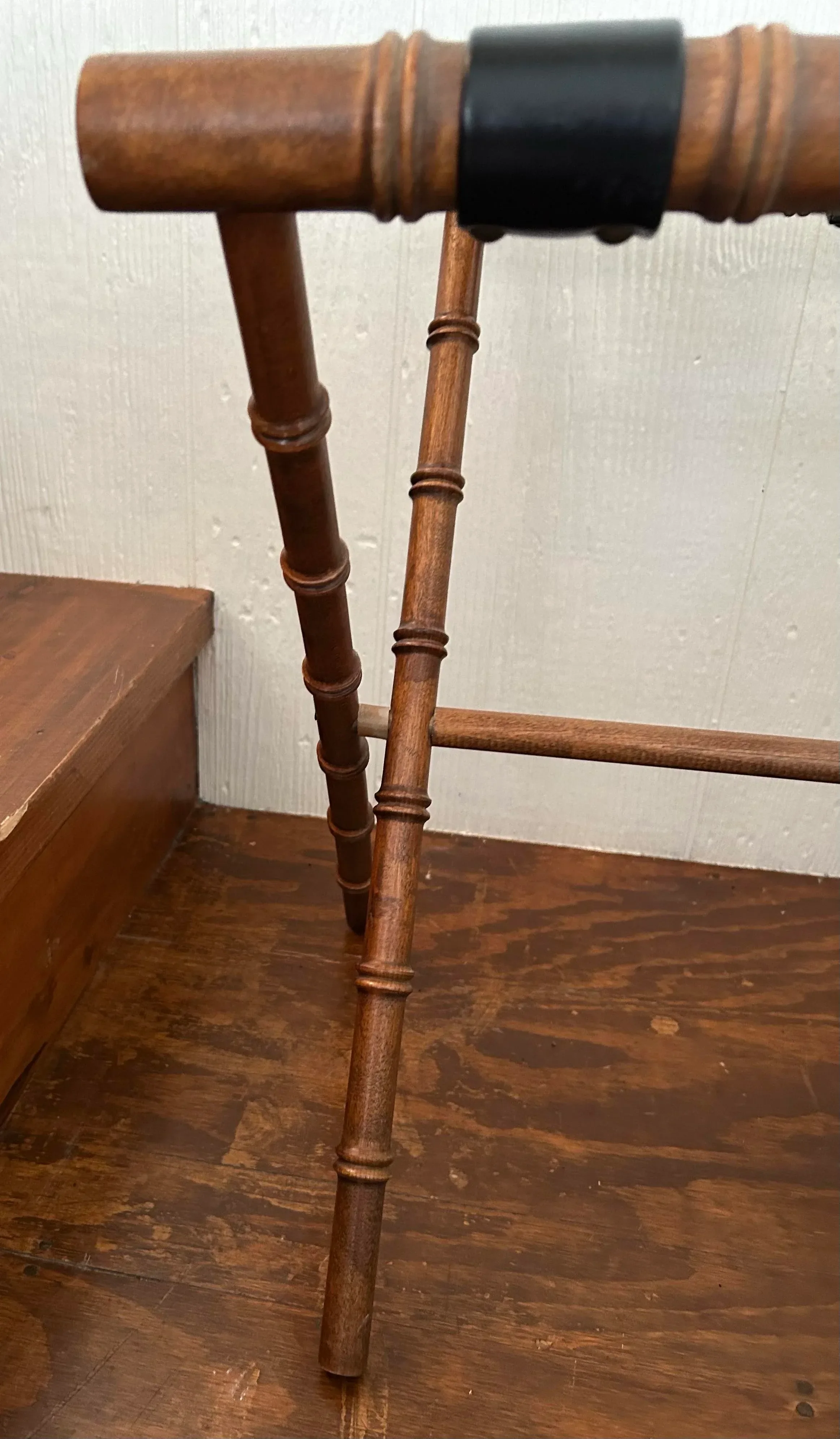 Late 20th Century Vintage Faux Bamboo and Leather Folding Luggage