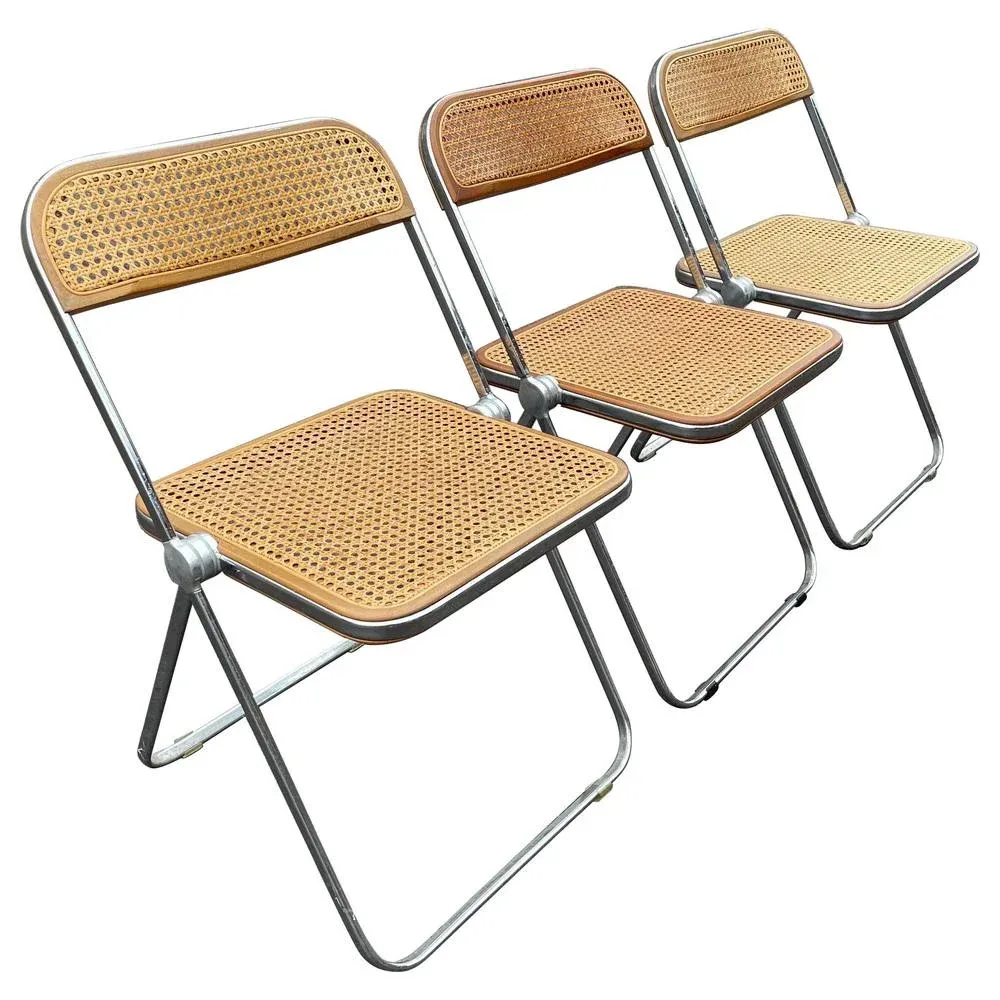 Set of Plia Cane Folding Chair by Giancarlo Piretti for