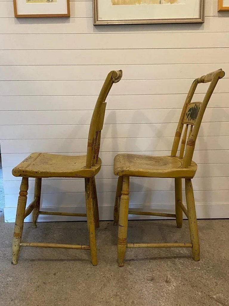 19th Century Yellow Painted Hitchcock Style Side Chairs - Set of 2