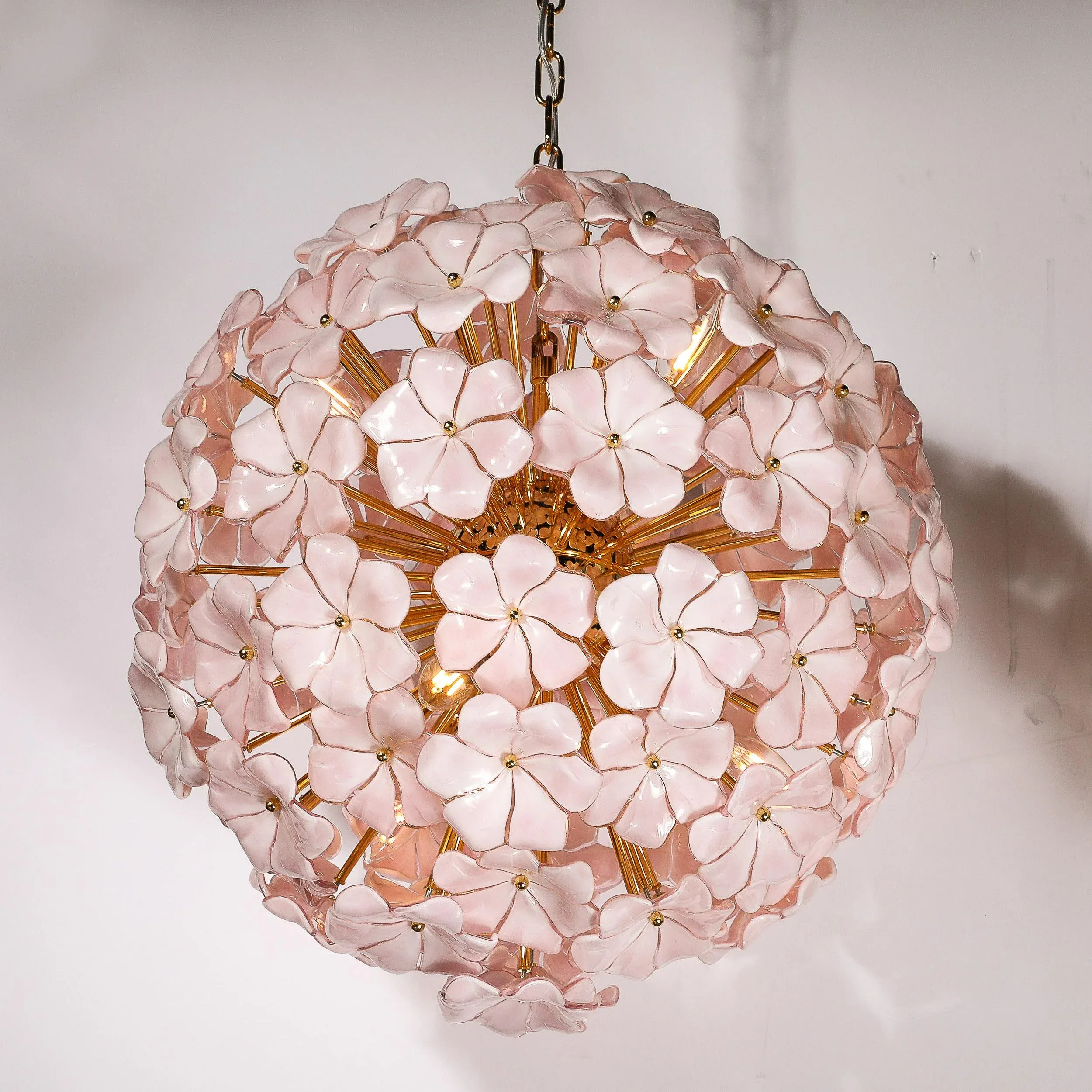 Modernist Hand-Blown Murano Glass Sakura Pink Floral Chandelier