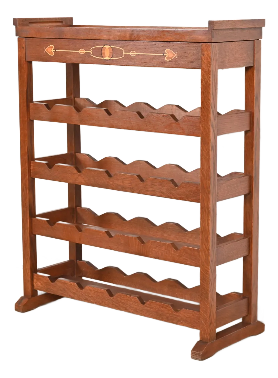 Stickley Harvey Ellis Collection Arts & Crafts Inlaid Oak 20-Bottle Wine Rack With Removable Serving Tray