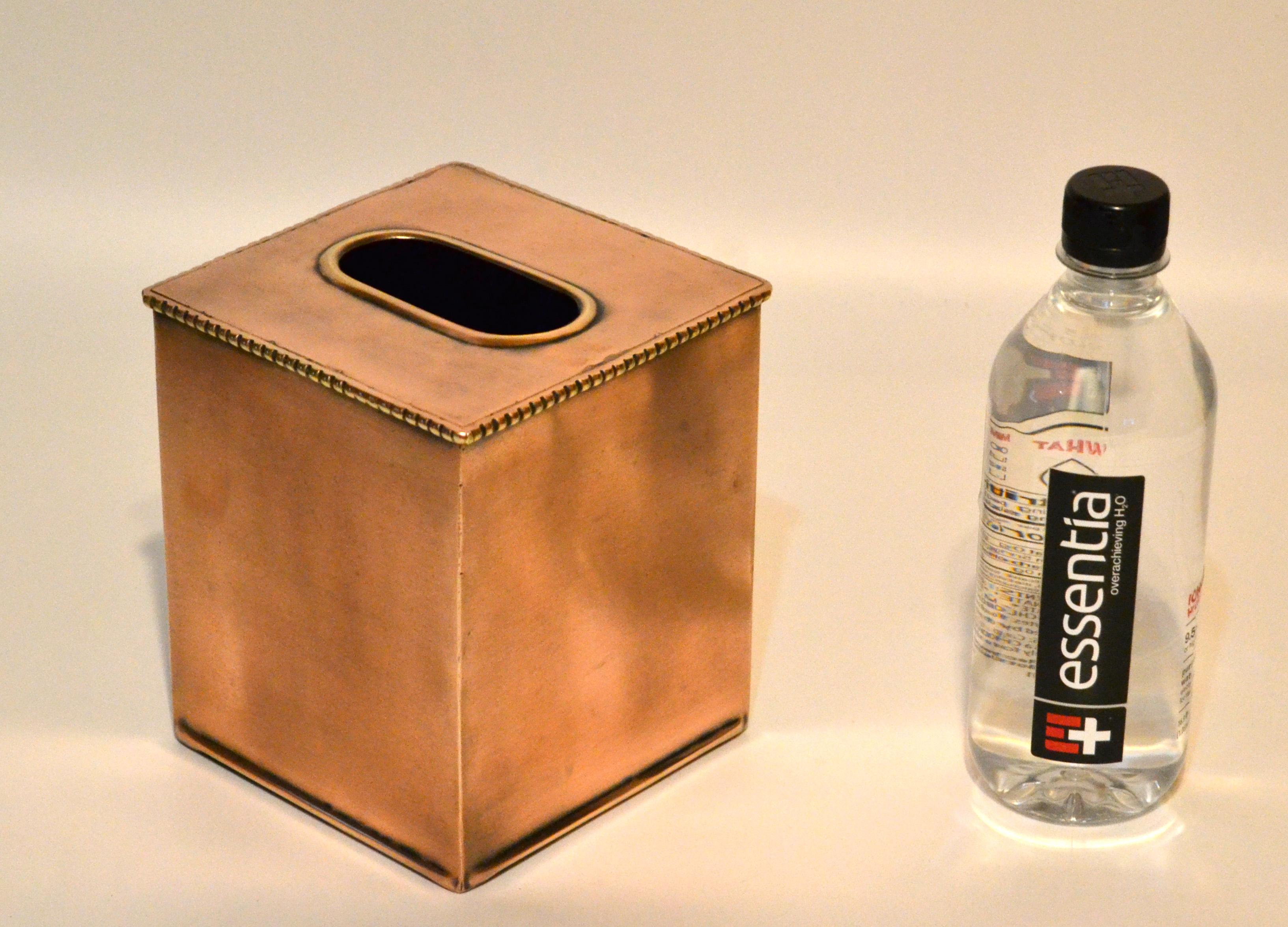 1980s Vintage Handmade Ornate Solid Copper Square Tissue Box