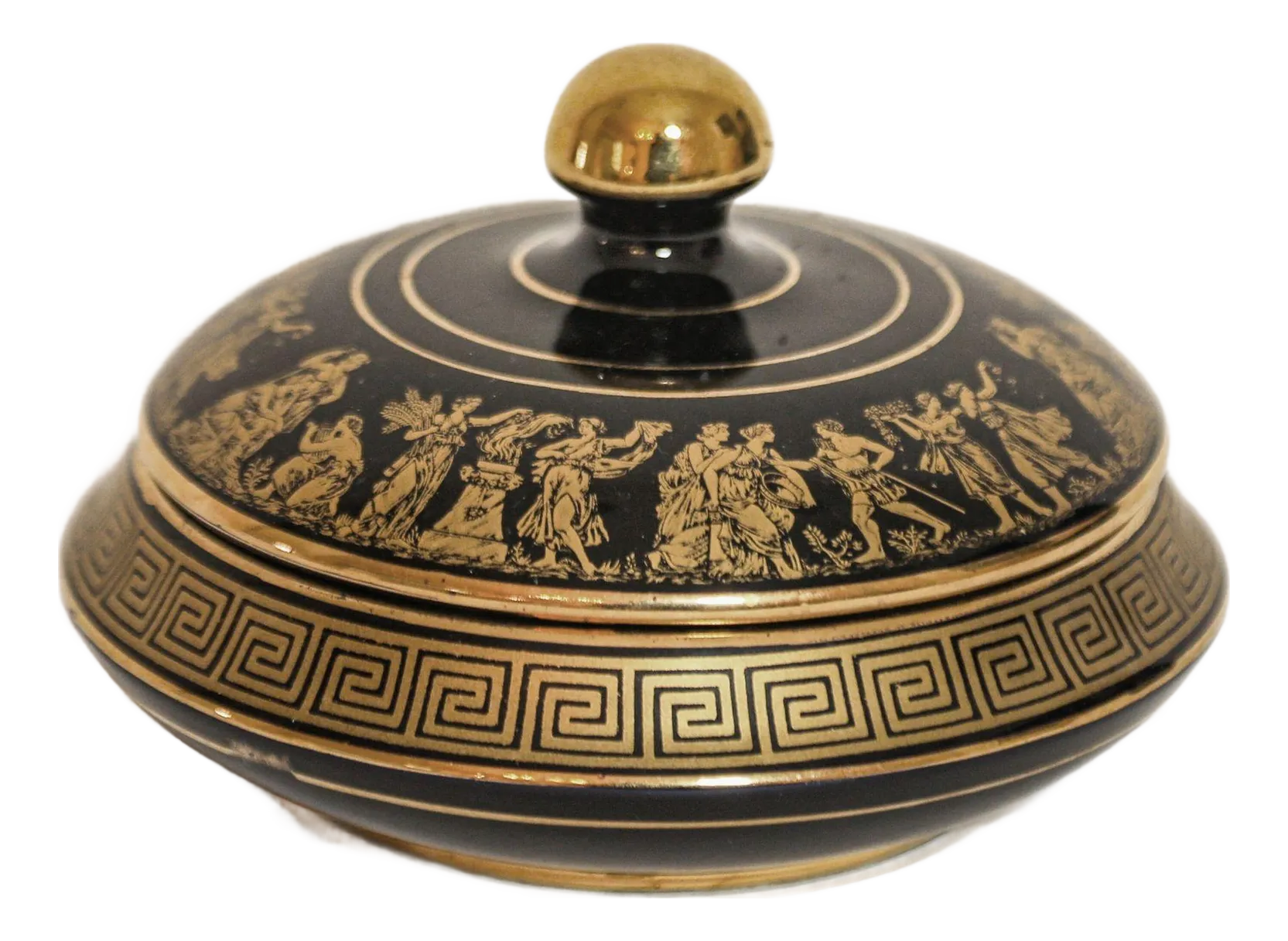 Black With 24k Gold Porcelain Jar With Lid Made in Greece by