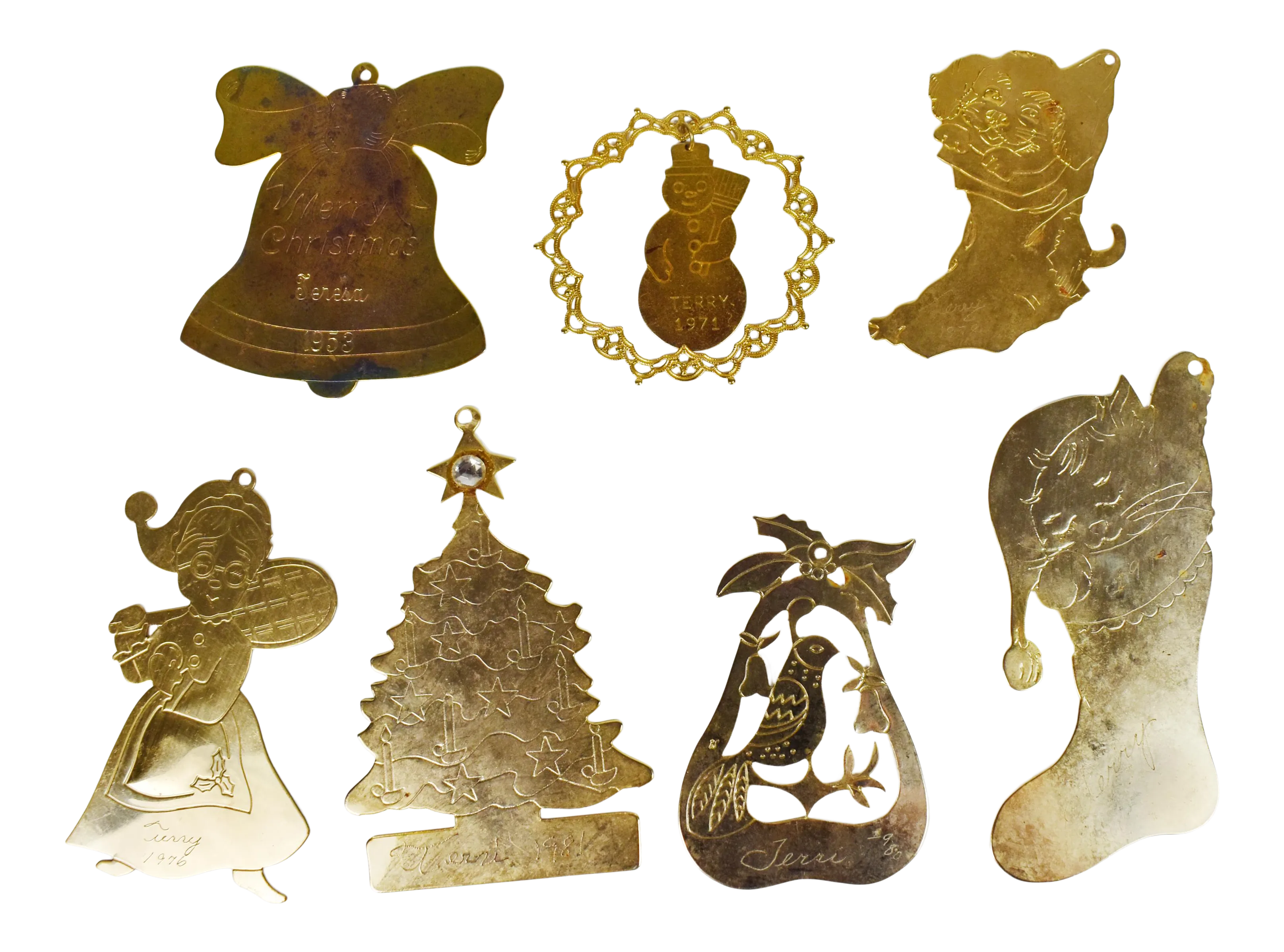 Vintage Mid 20th Century Assorted Brass Christmas Ornaments - 7