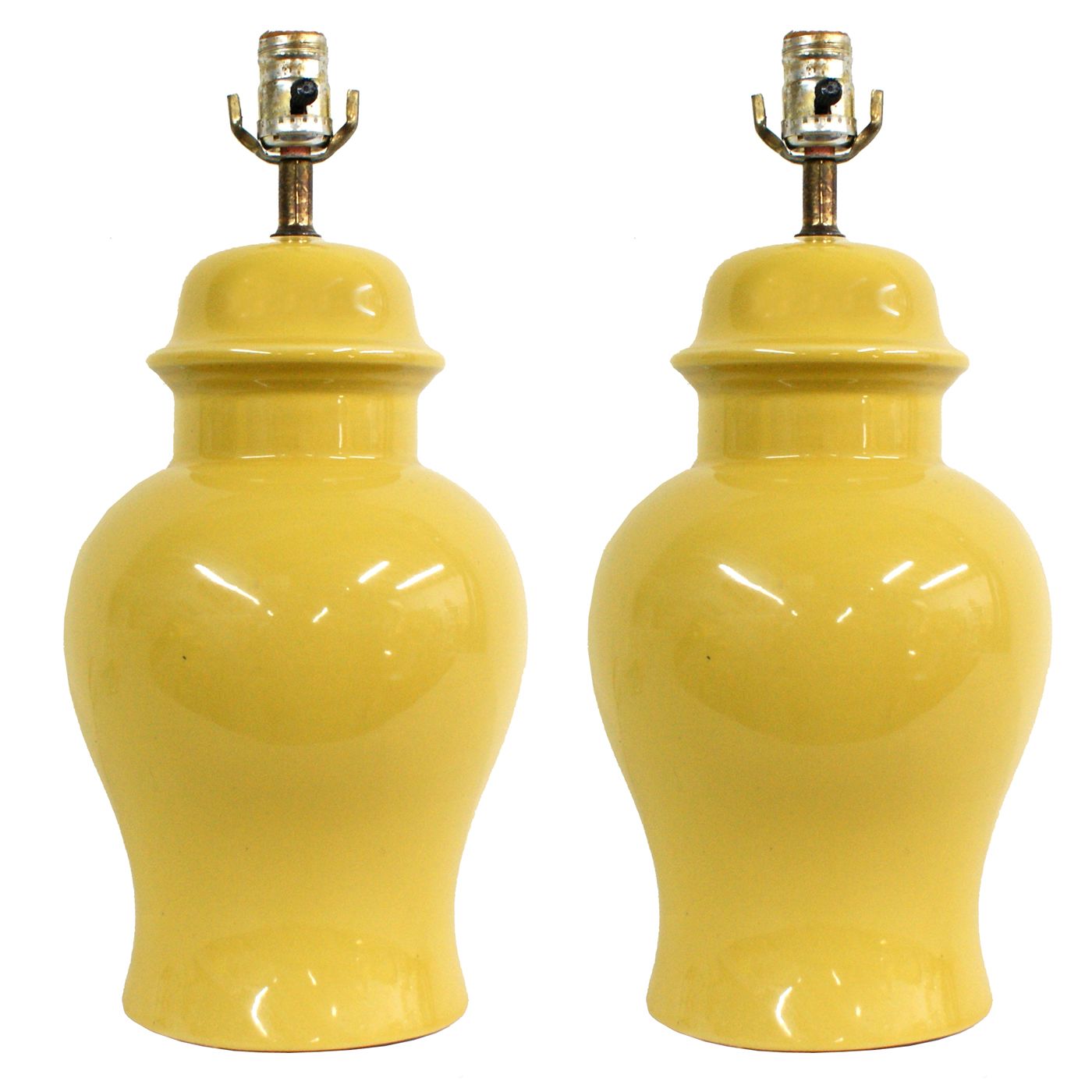 Vintage Yellow Ceramic Ginger Jar Lamps A Pair Chairish