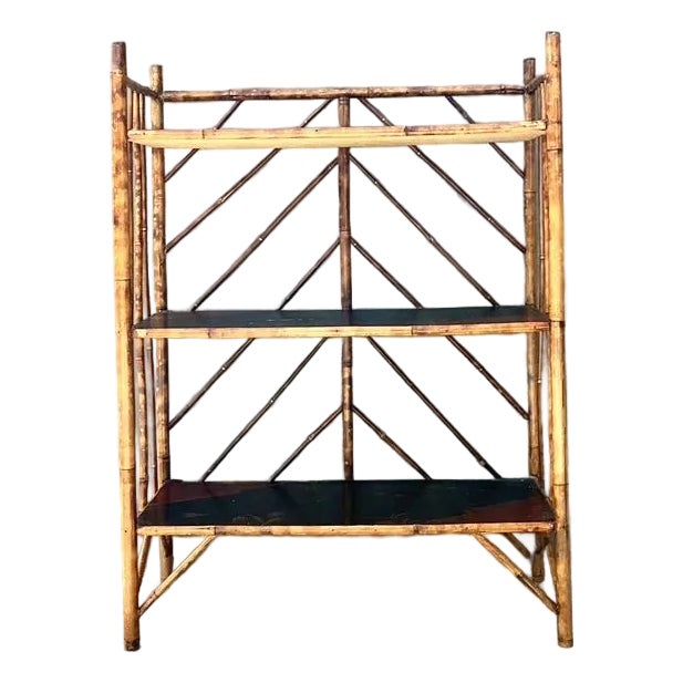 Vintage Chevron Bamboo Painted Etagere