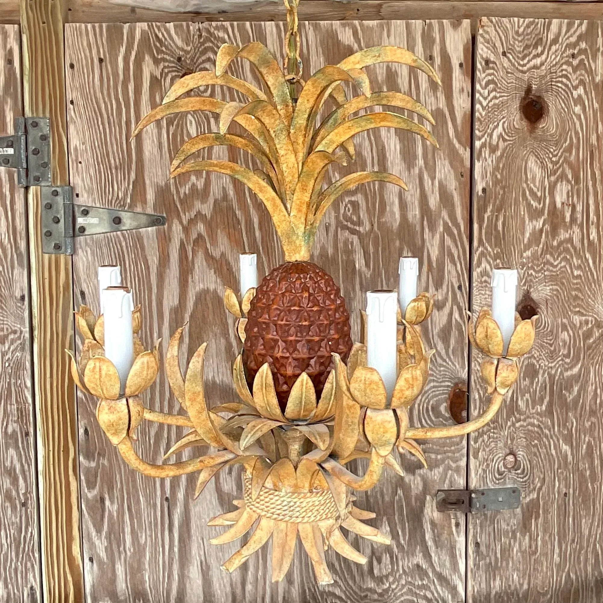 Vintage Coastal Faux Finished Pineapple Chandelier