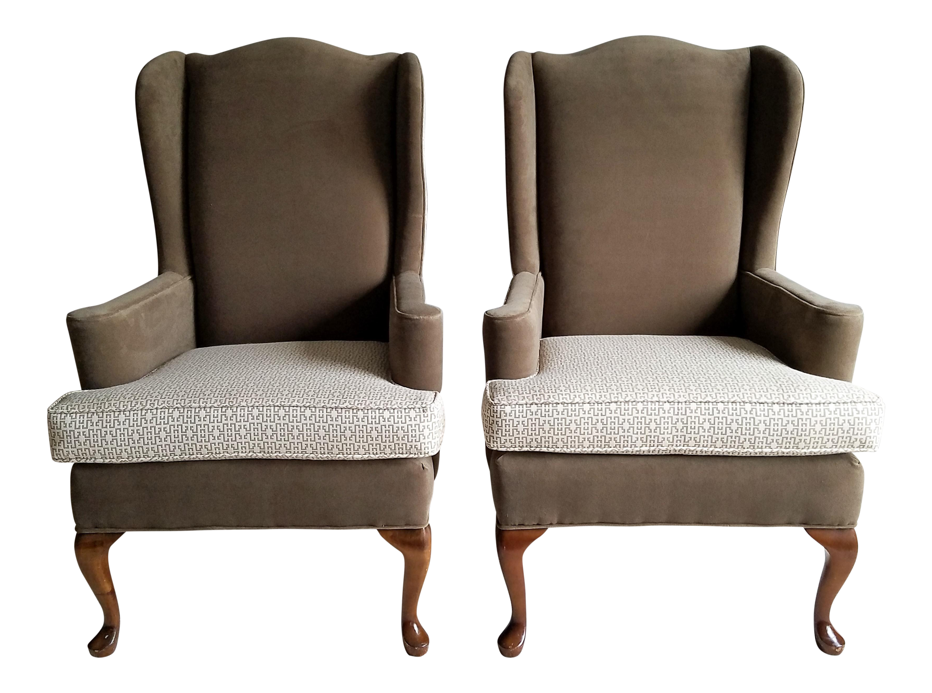 Vintage Queen Anne Wingback Chairs Reupholstered Pair Chairish