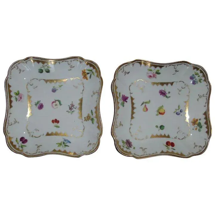 1810 Paris Porcelain Square Dessert Dishes - A Pair