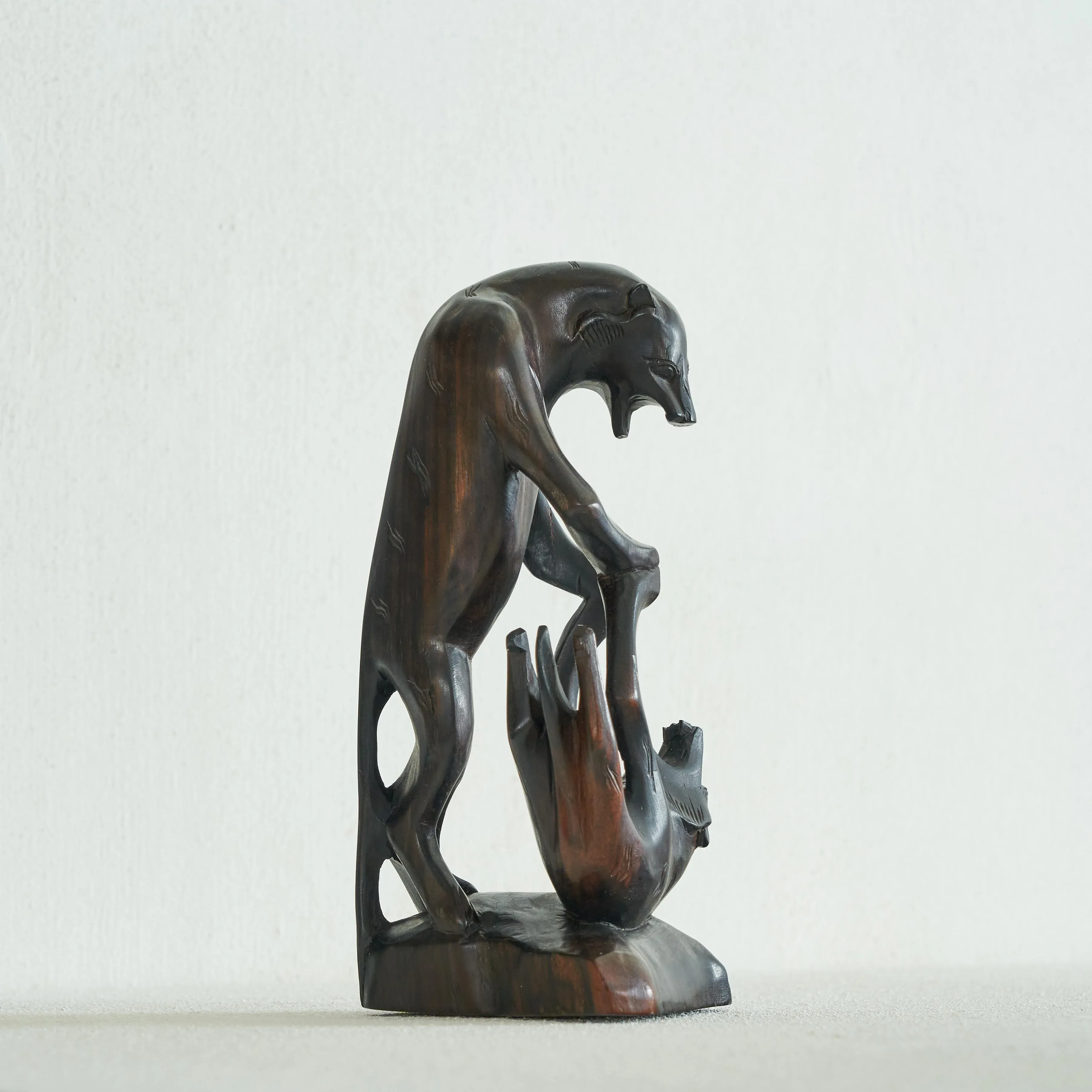 Art Deco Fighting Panthers Sculpture in Wood, 1930s