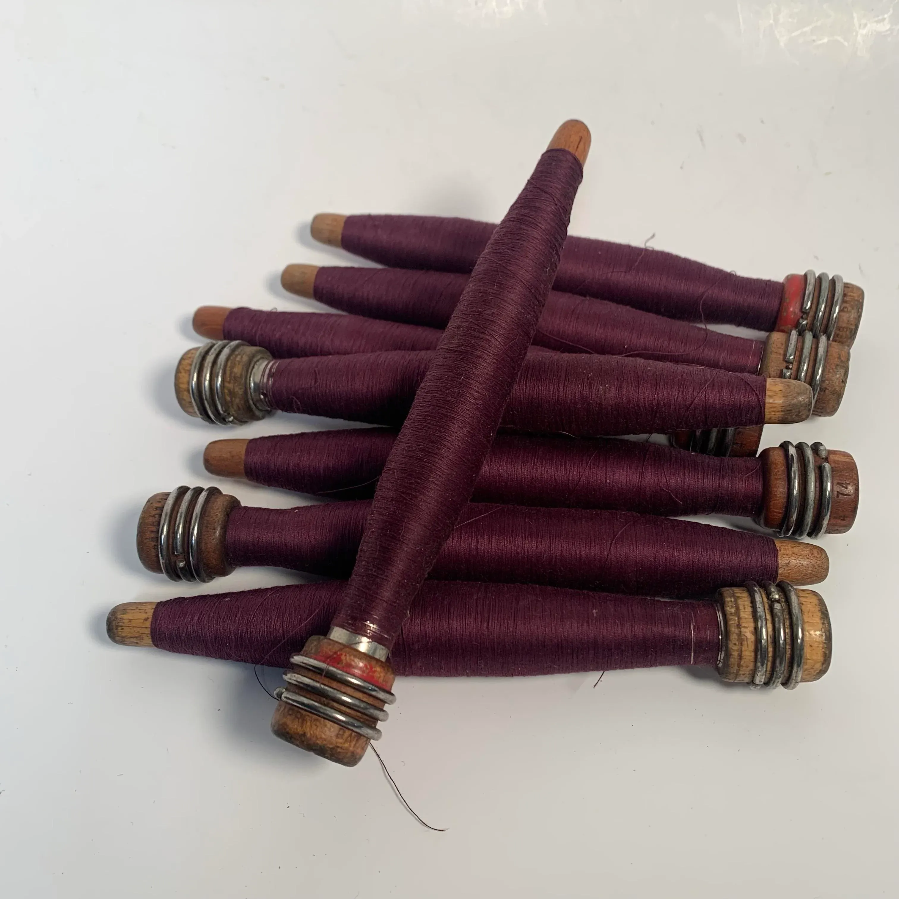 Wrapped Quills 1930\'s-40\'s Factory Reclaimed Wooden Industrial Burgundy Home Decor Accents Set of 8