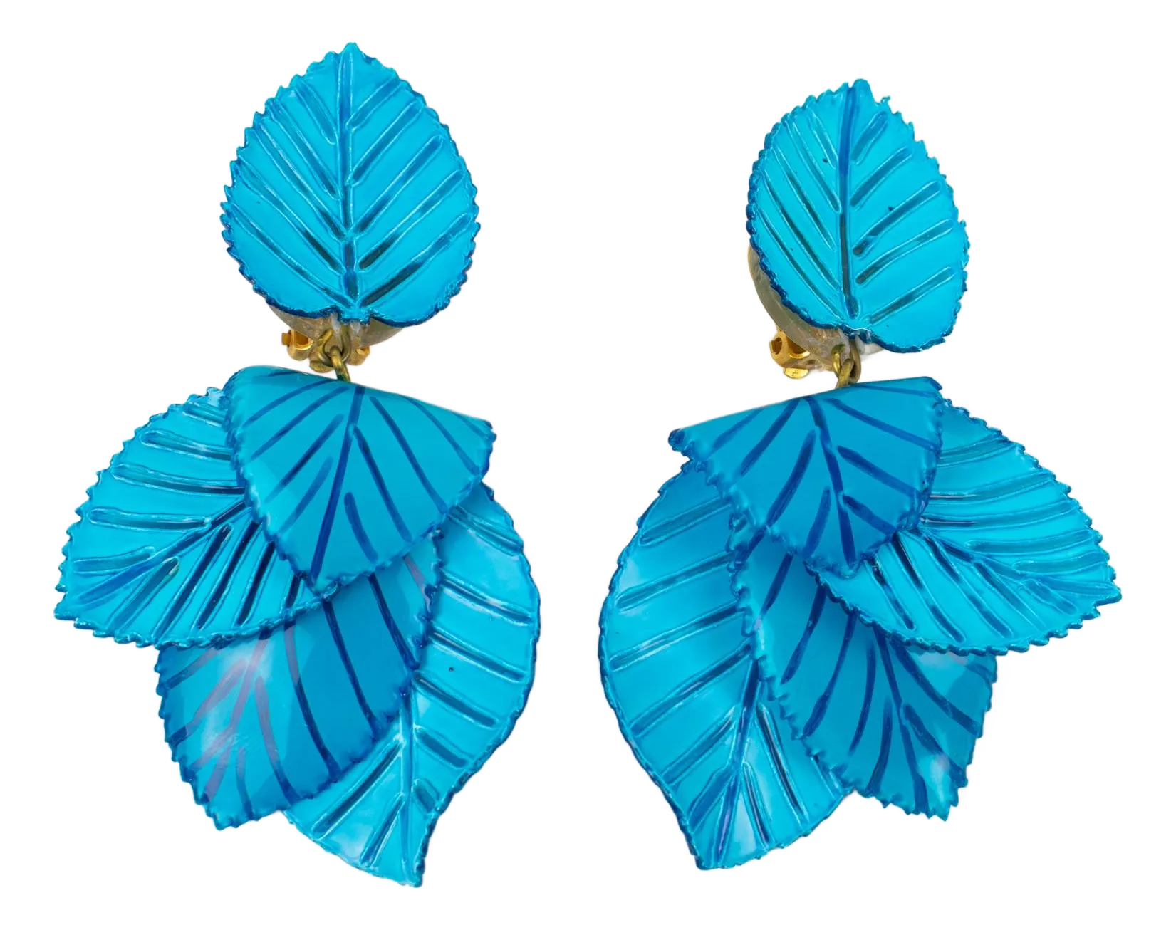 Cilea Paris Blue Resin Floral Dangle Clip Earrings - 2 Pieces
