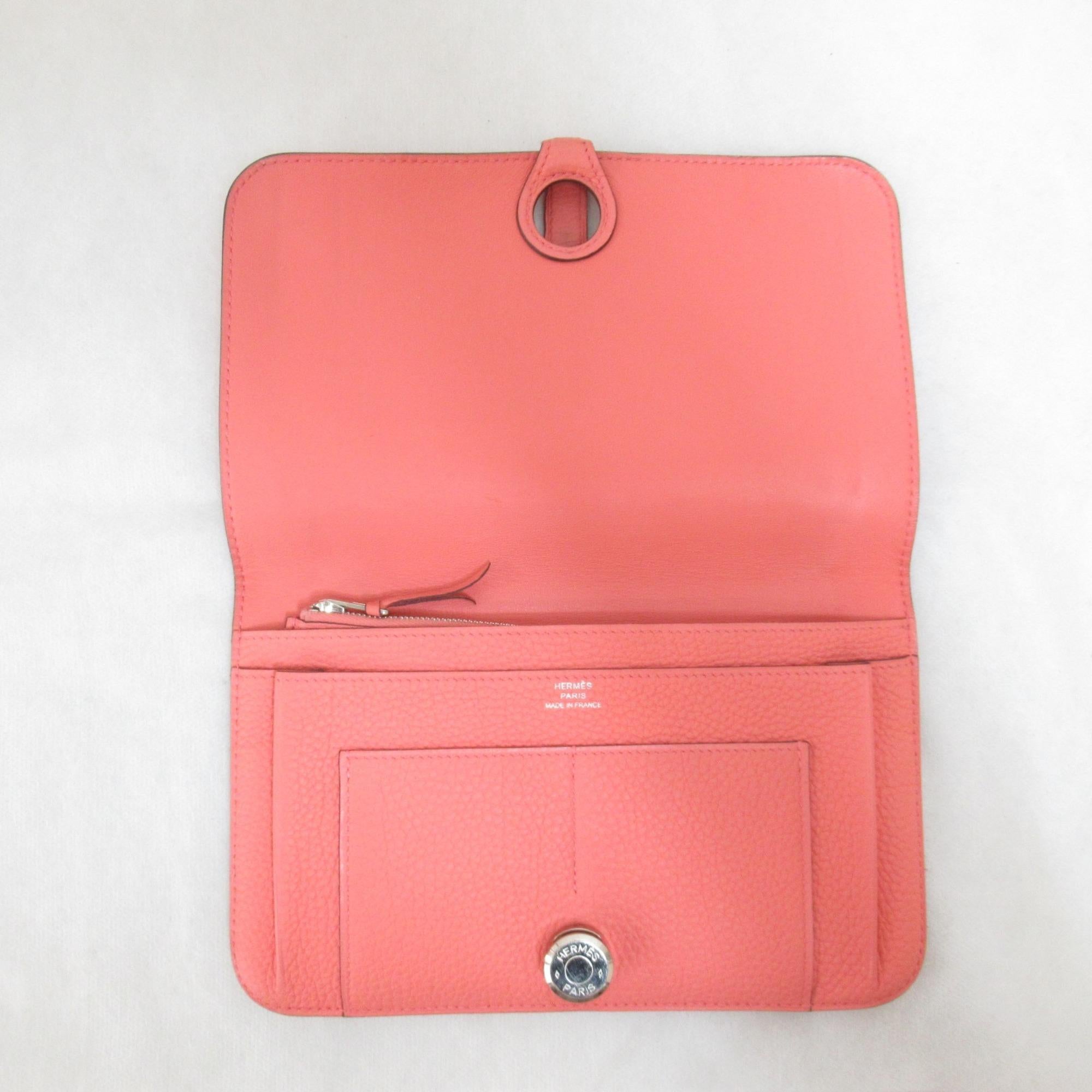 Hermes Dogon Gm Bifold Long Wallet Pink Taurillon Clemence Leather