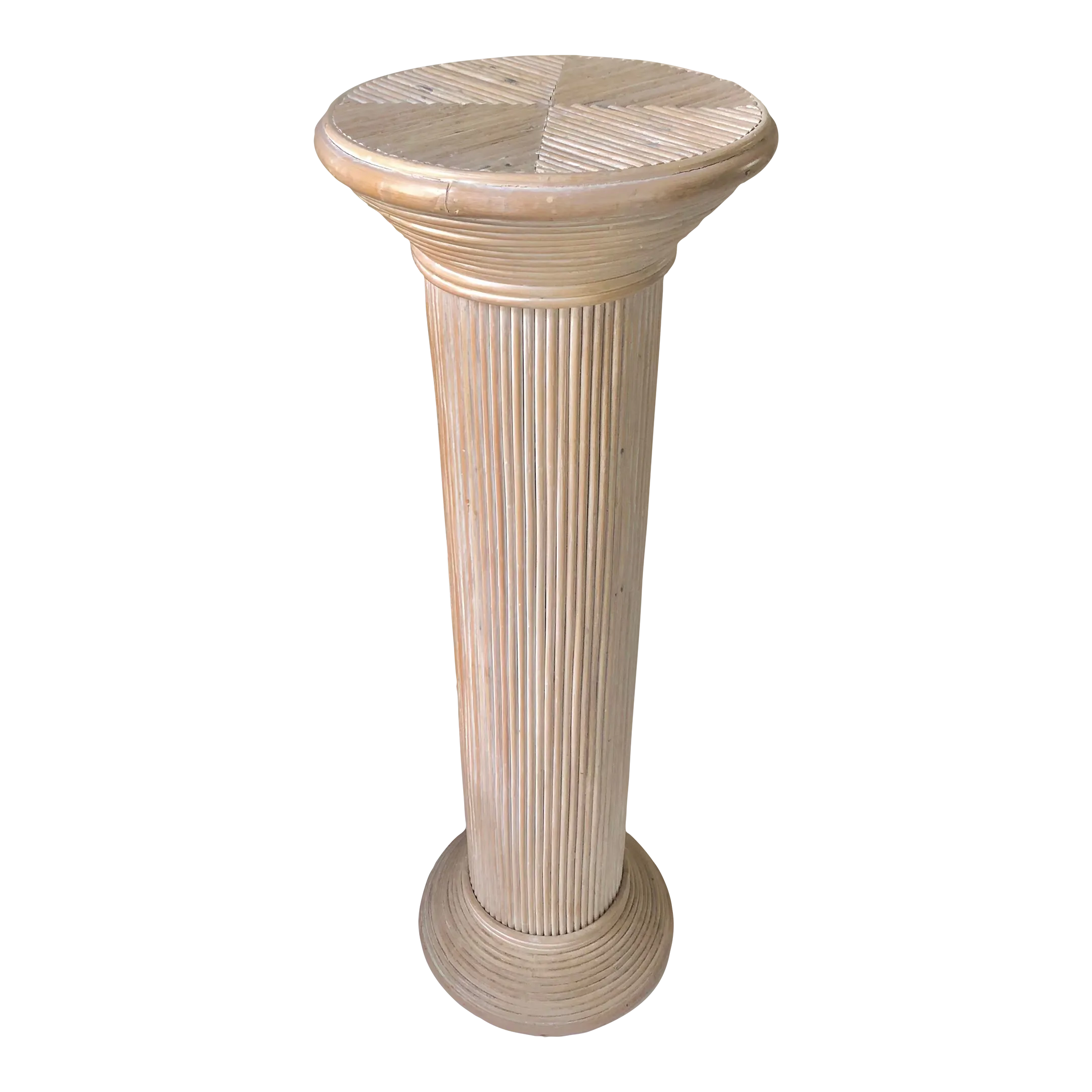 Vintage Coastal Pencil Reed Pedestal Display Stand | Chairish