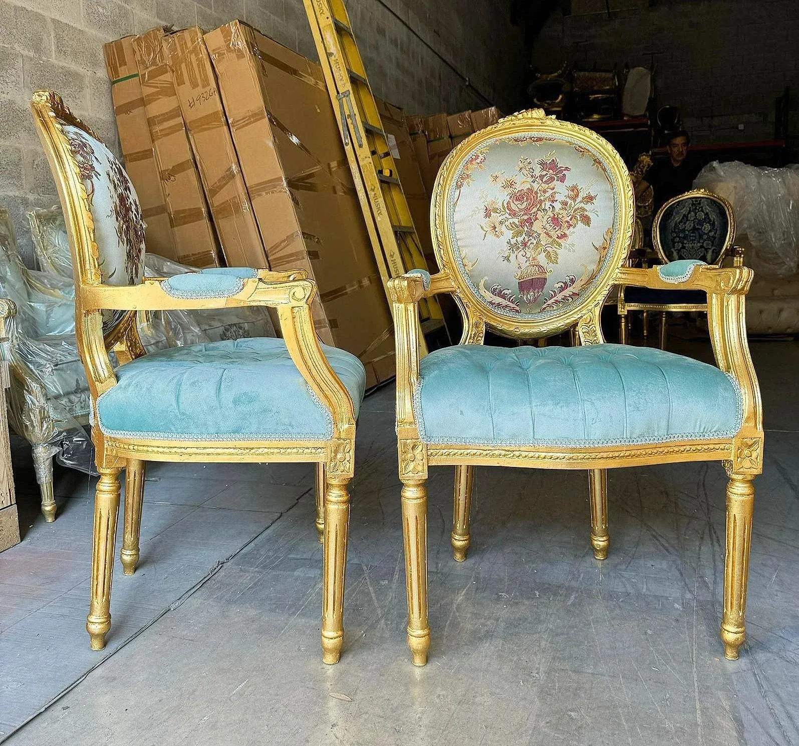 Tufted Chair Sky Blue Velvet French Rococo Style Set of Chairish