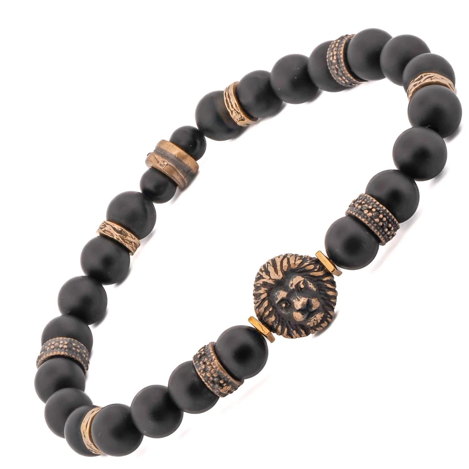 Black Onyx Stone King Lion Beaded Bracelet