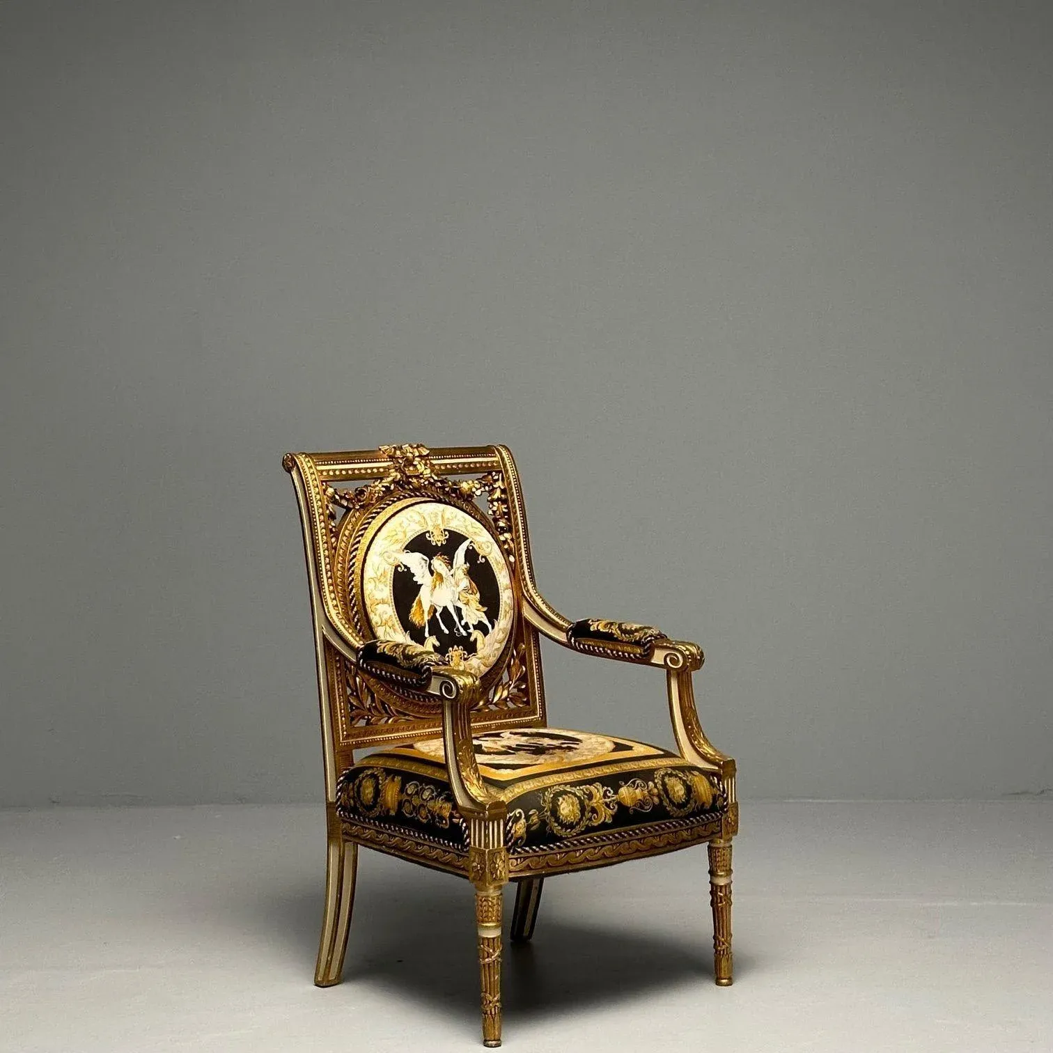 Louis Xvi, French Arm Chair, Versace Fabric, Giltwood, France
