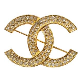 CHANEL*CCブローチ*ゴールド＆クリスタル Chanel Vintage Classic Gold Plated CC Silver Crystal Brooch