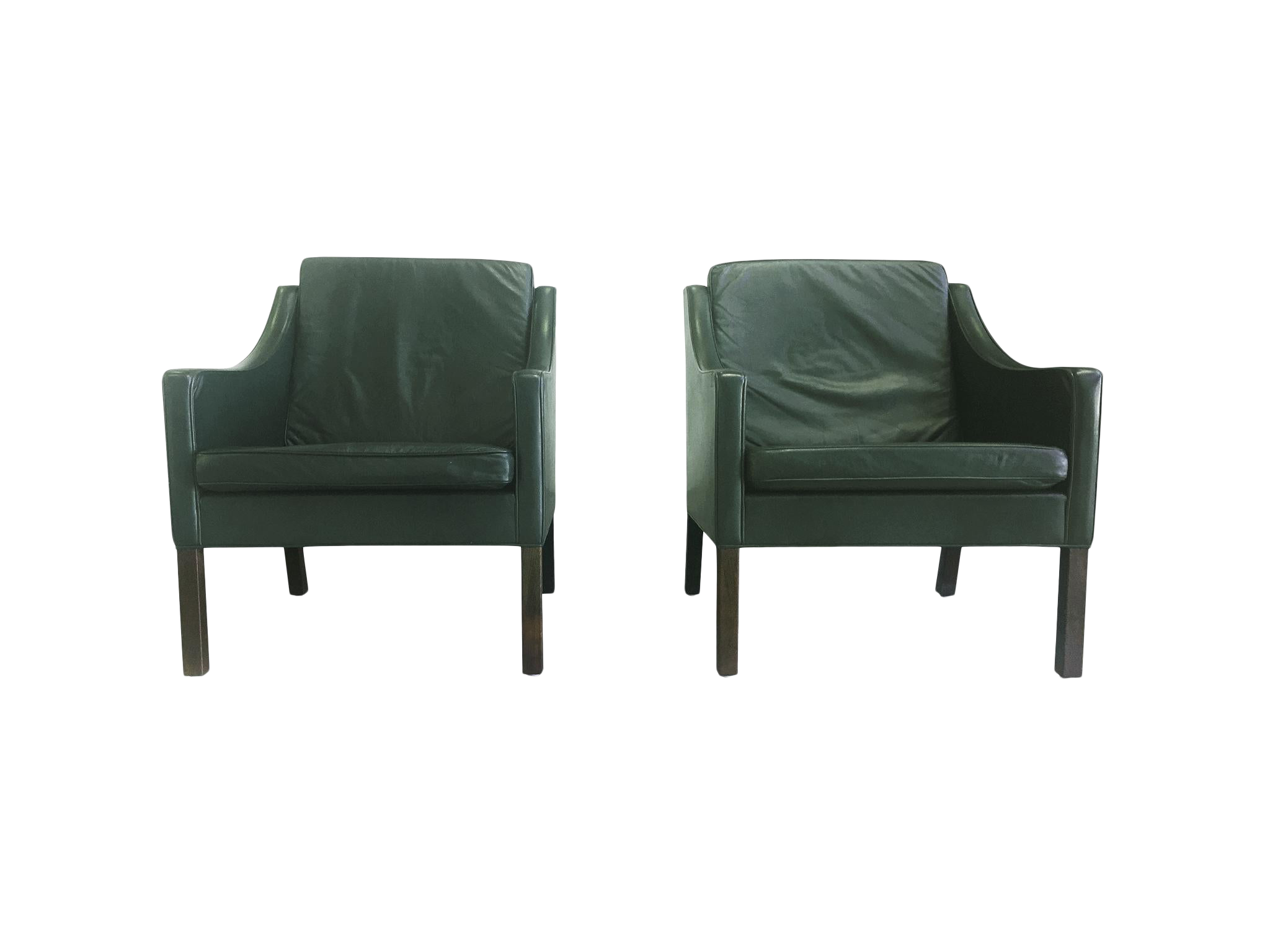 Midcentury Borge Mogensen Dark Green Leather Lounge Chairs A