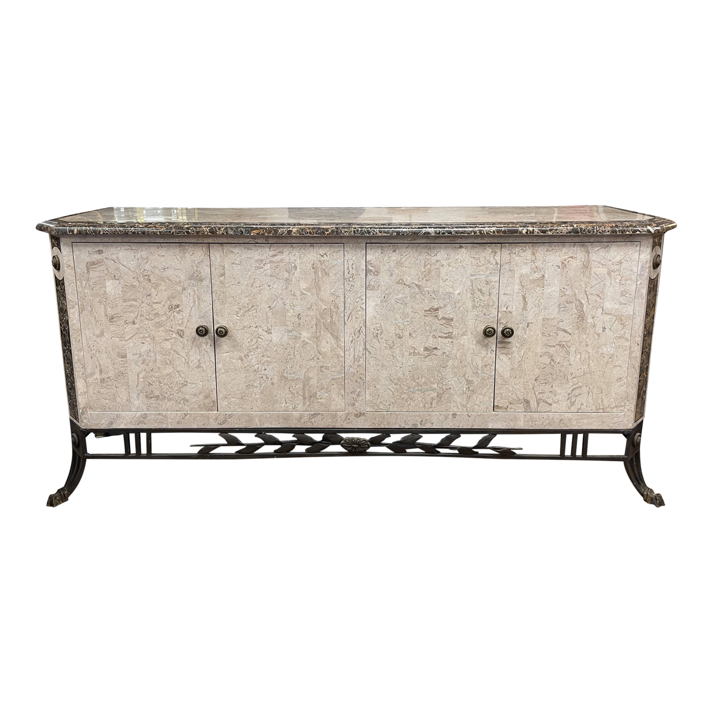 Maitland Smith Style Marble Veneer Credenza With Iron Accents Chairish