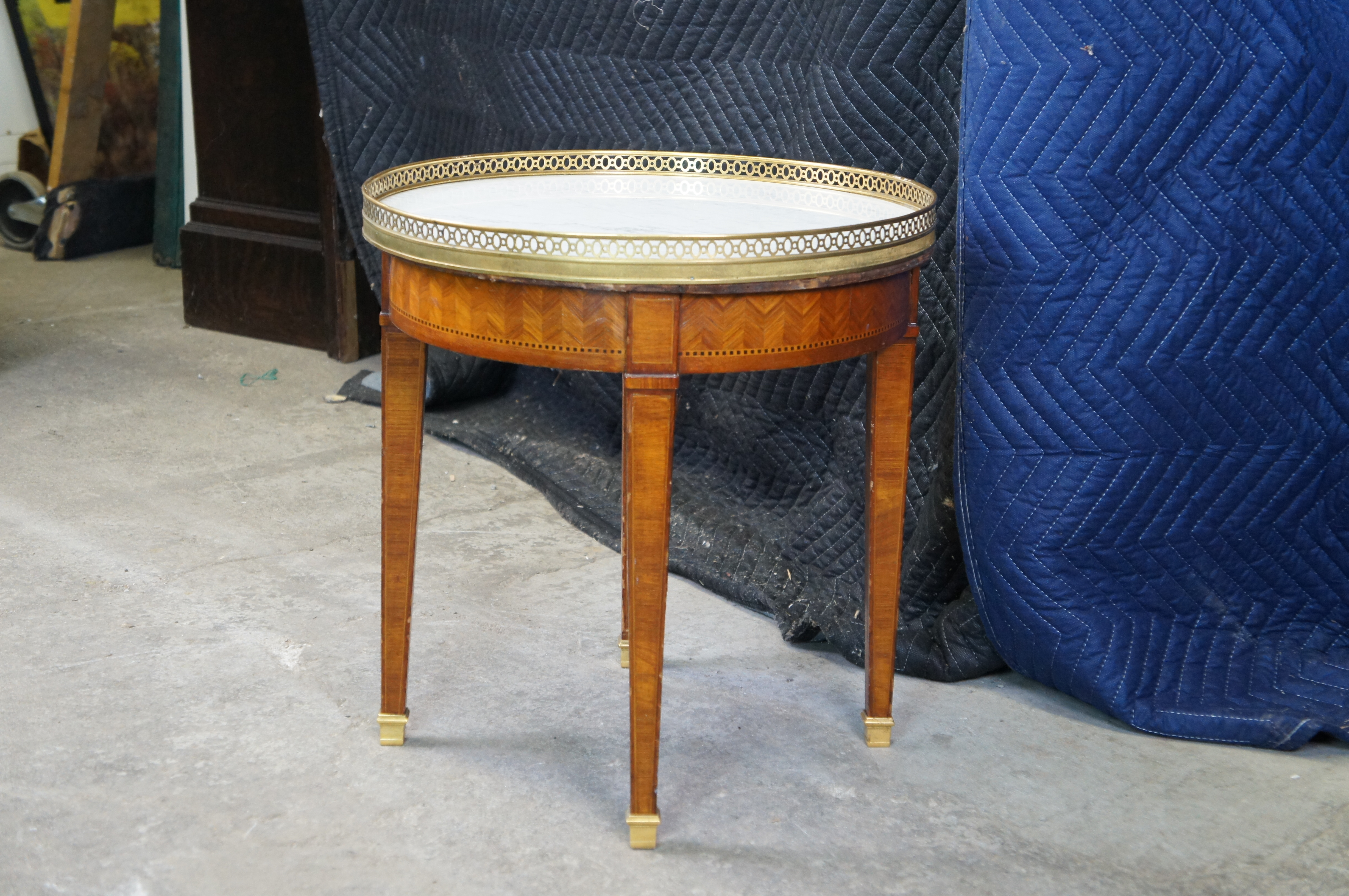 Antique French Louis XV Inlaid Walnut Marble Brass Gallery