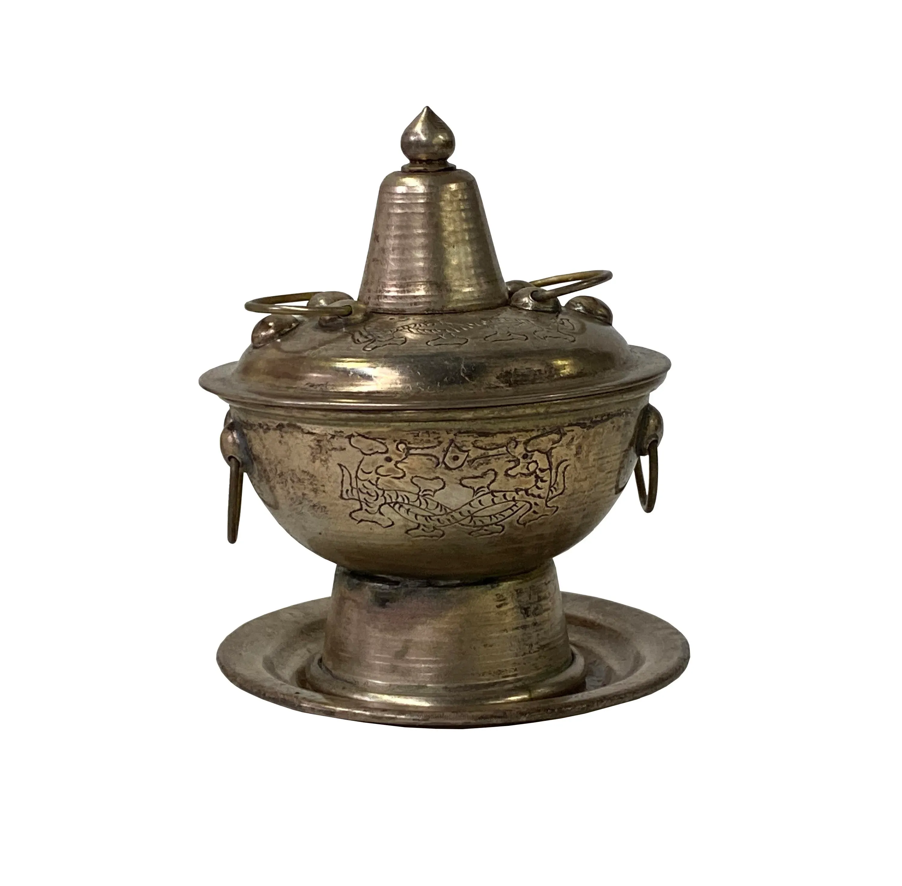 Chinese Nickel Miniature Mongolian Hotpot Shape Display Decor