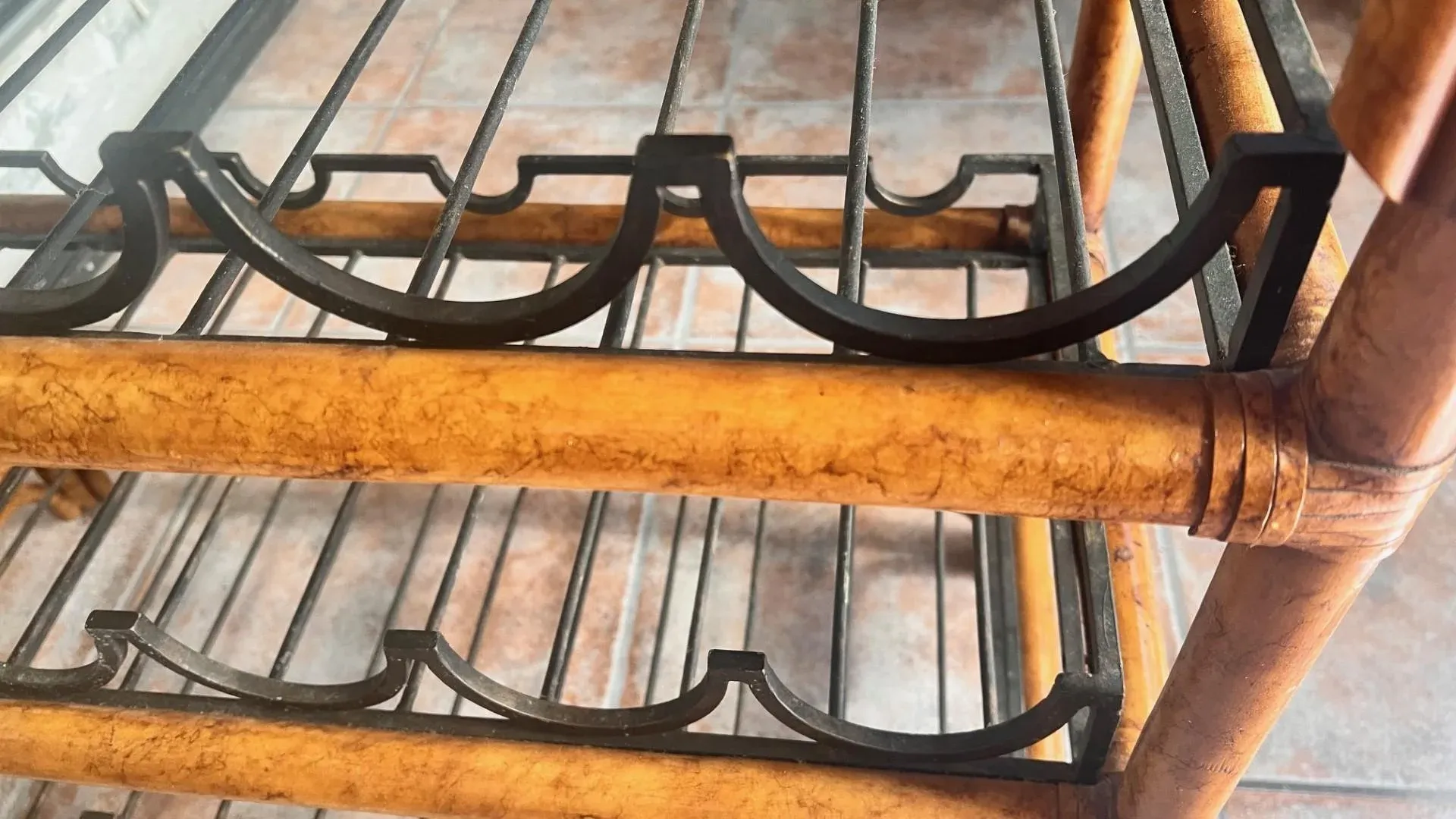 1990s Maitland-Smith Rattan and Bamboo Wine Rack With Tray