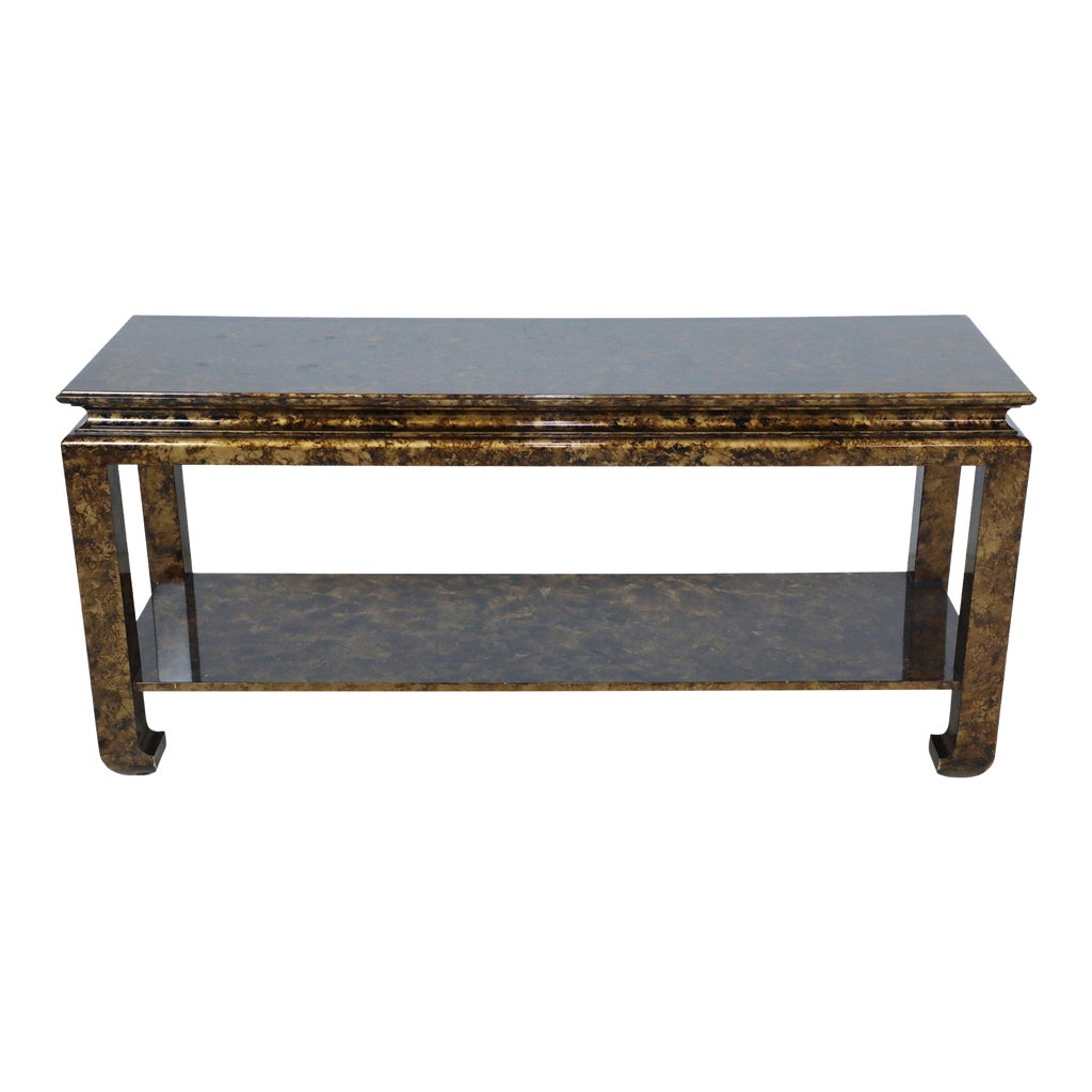 Faux Tortoise Shell Finished Console Table With Shelf | Chairish