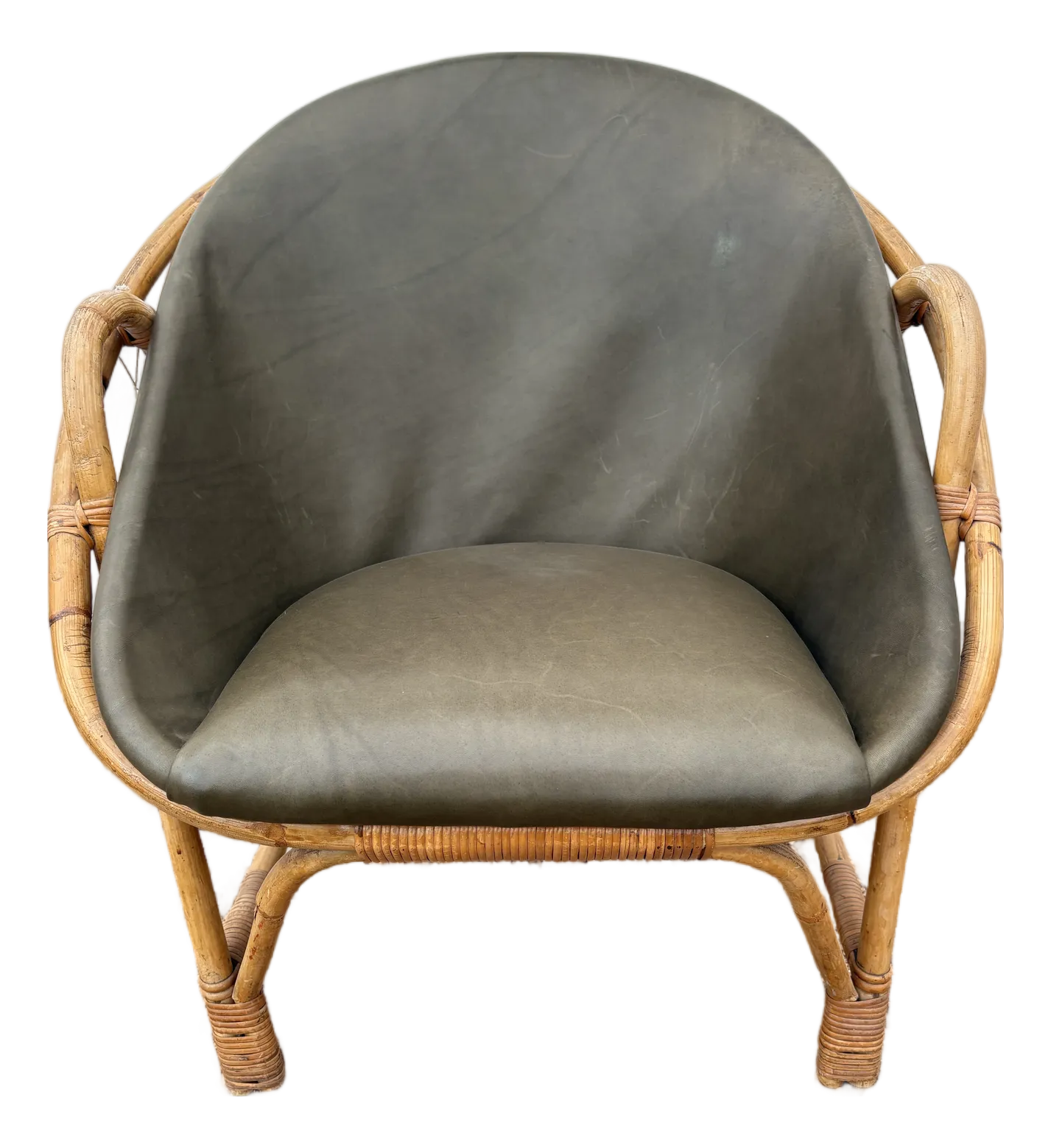 Mid 20th Century MCM Danish Rattan Chair in Moore & Giles Leather