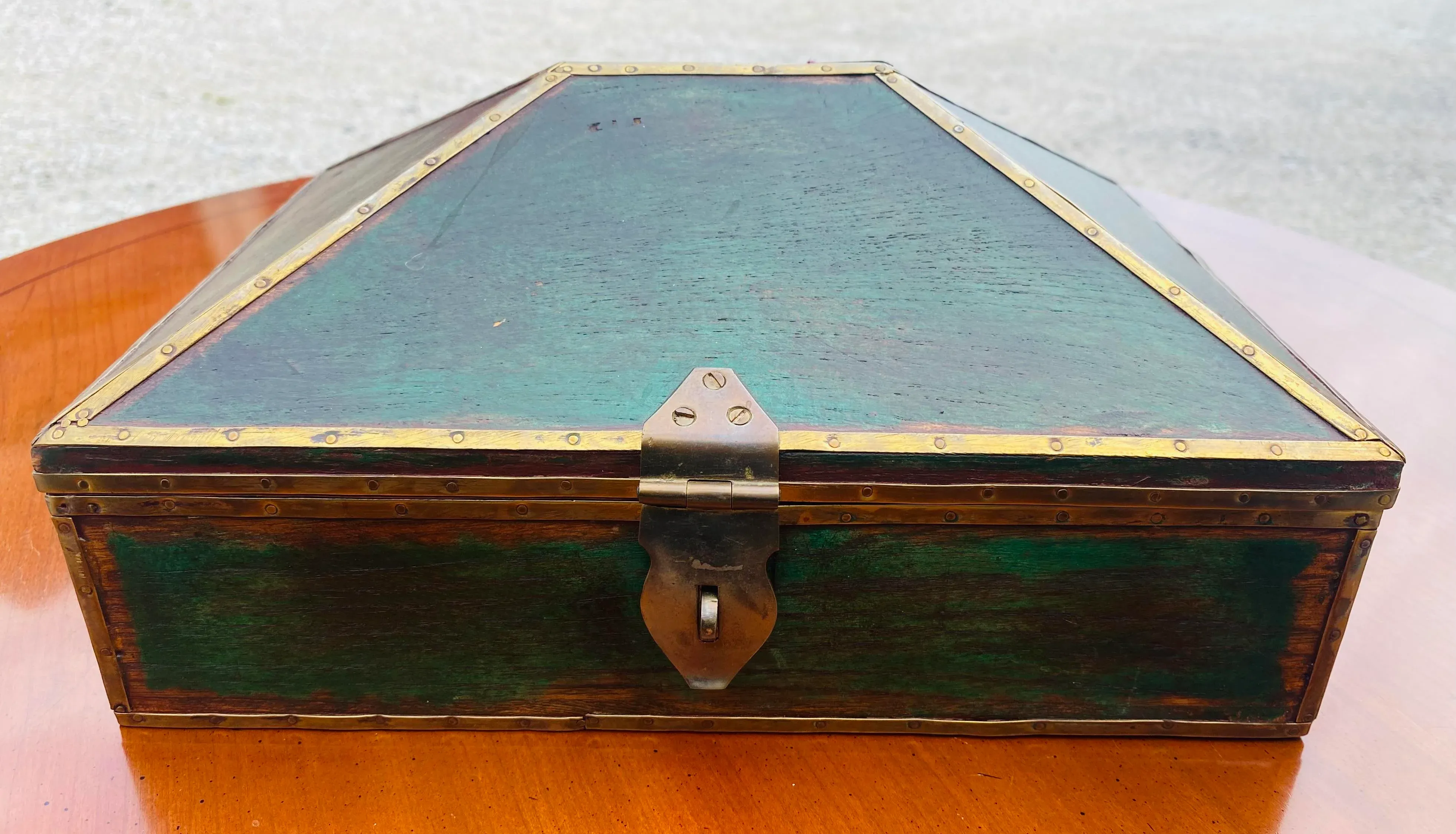 Vintage Pyramid Shaped Brass Trimmed Dresser Box. | Chairish