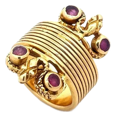 Ilias Lalaounis Ruby Gold Snake Ring 18k Yellow 9 Rows Band