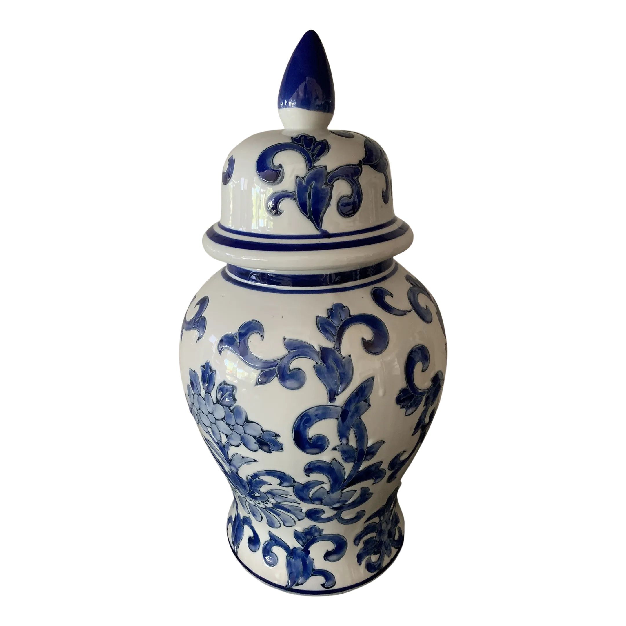 Mid 20th Century Oversized Blue and White Ginger Jar With Lid