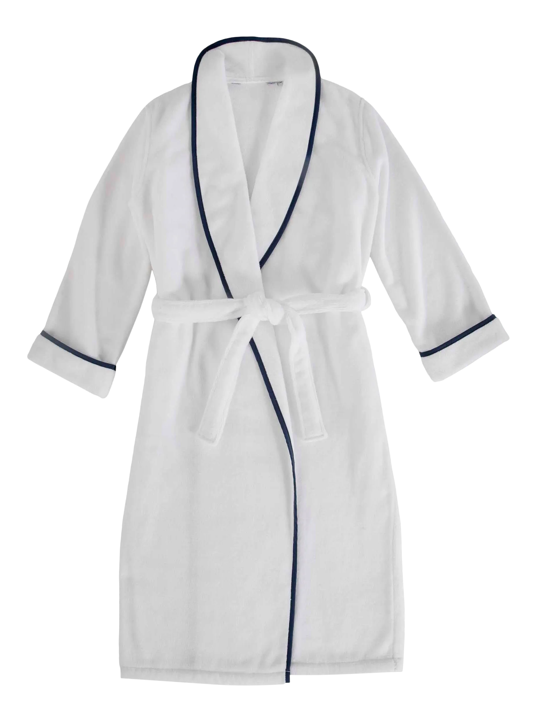 Turkish Plush Bathrobe with Piping in Small/Medium in White/Navy Chairish
