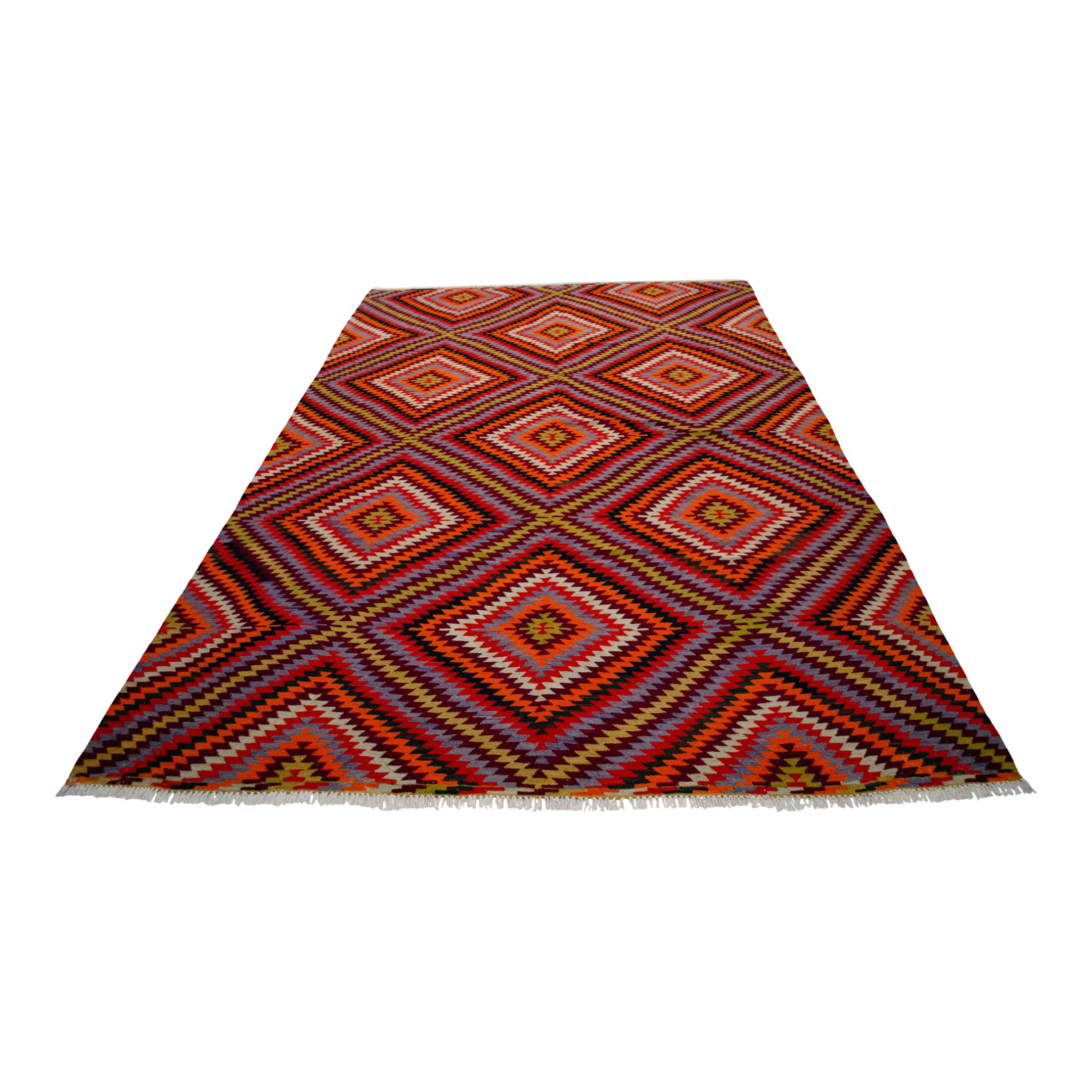 Vintage Handwoven Turkish Kilim Rug, Geometric Tribal Flat Weave, Boho Farmhouse Decor, 6′8″ X 10′9″