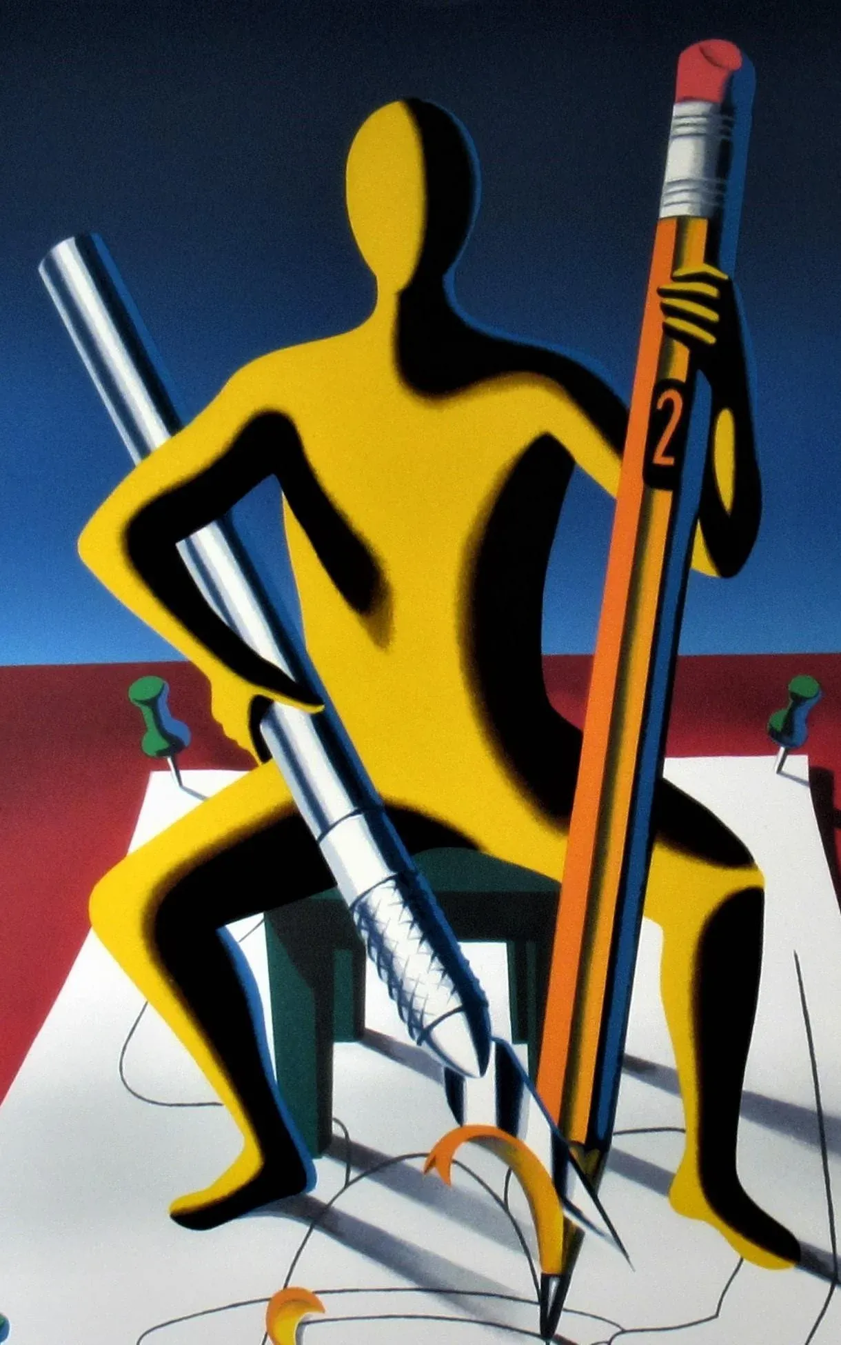 Mark Kostabi, Careful Whit That Ax, Eugene, 2001 | Chairish