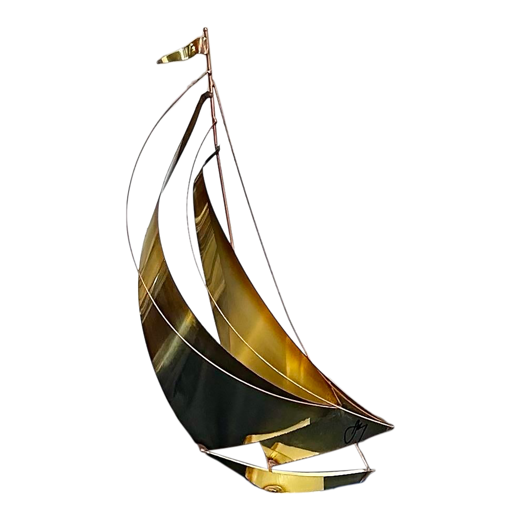 Signed Mario Jason Brass/Copper Double Sail, Sailboat