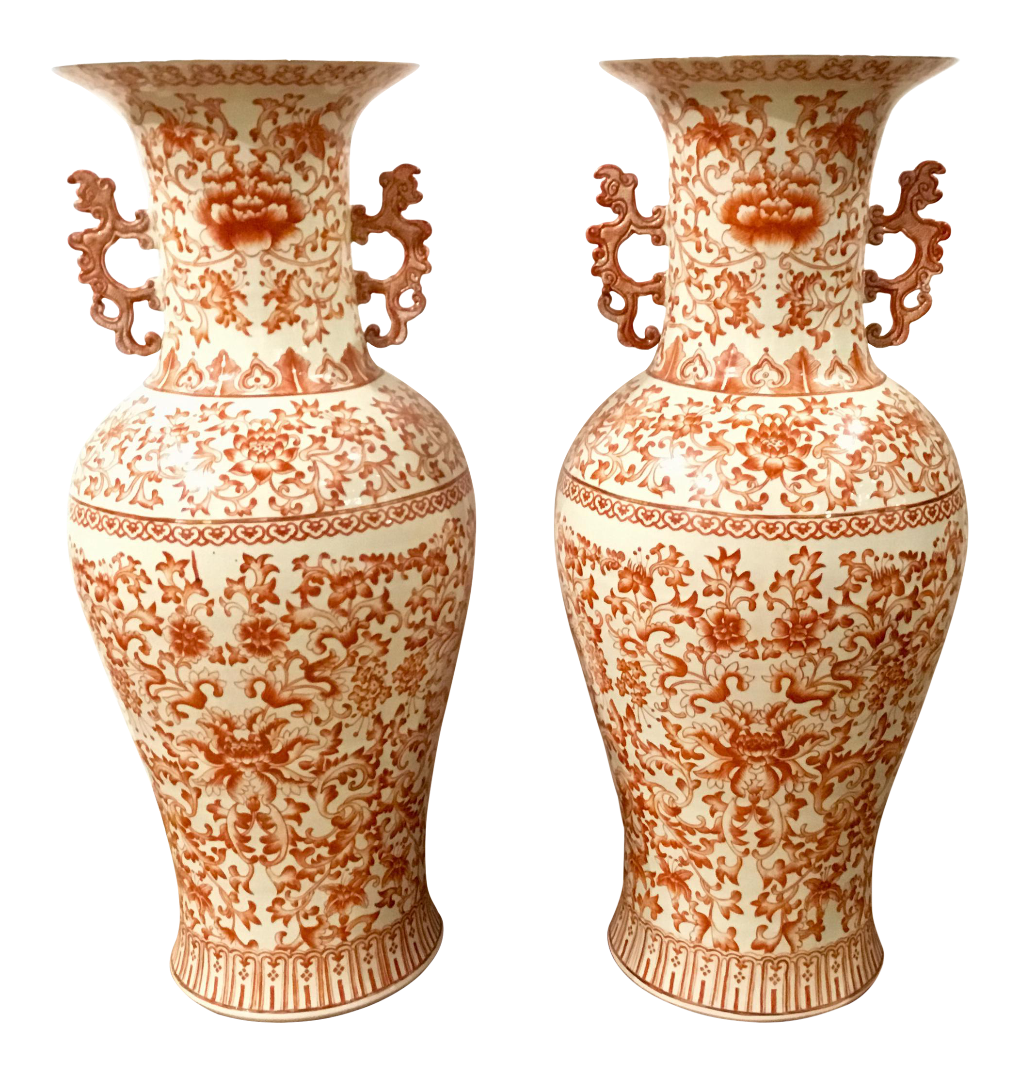 Transitional Asian Style Large Orange And White Chinese Porcelain