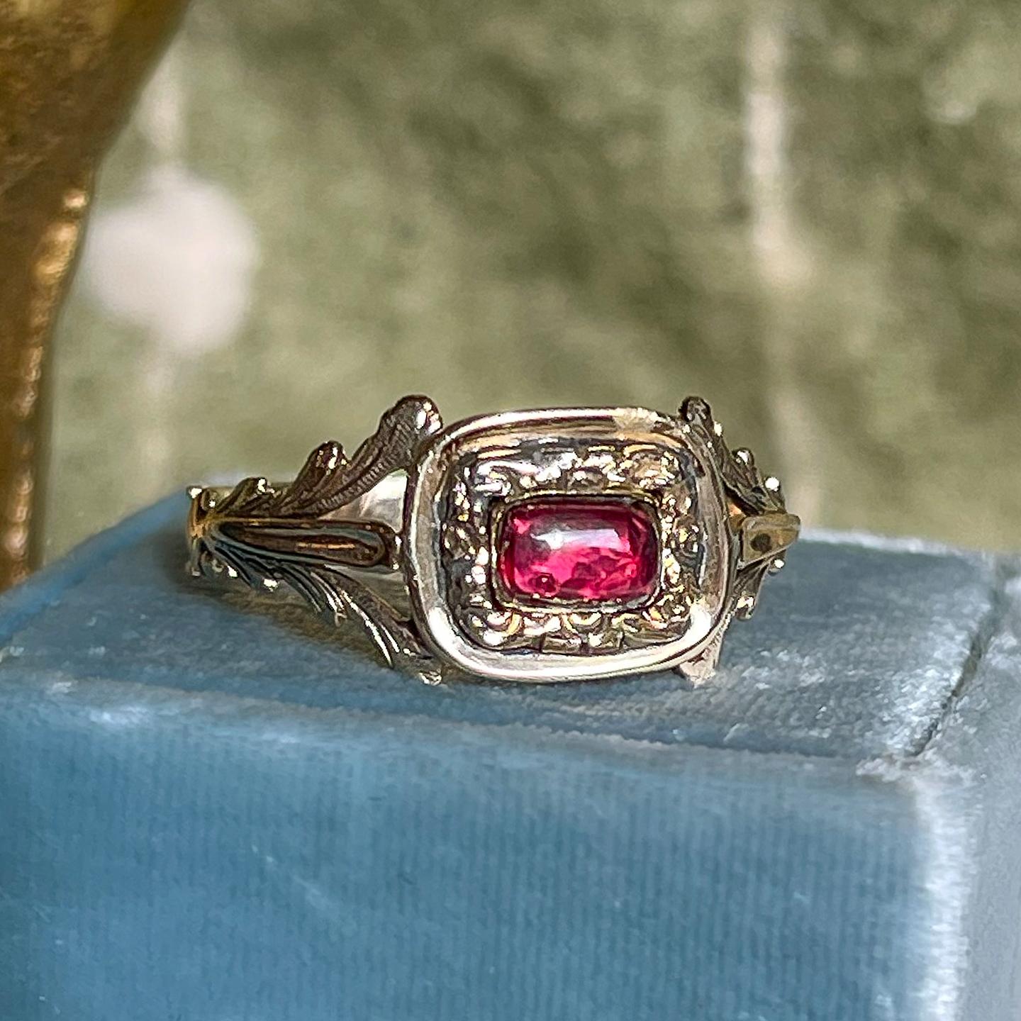 Circa 1820 Georgian 15k Gold Sugarloaf Garnet Ring | Chairish