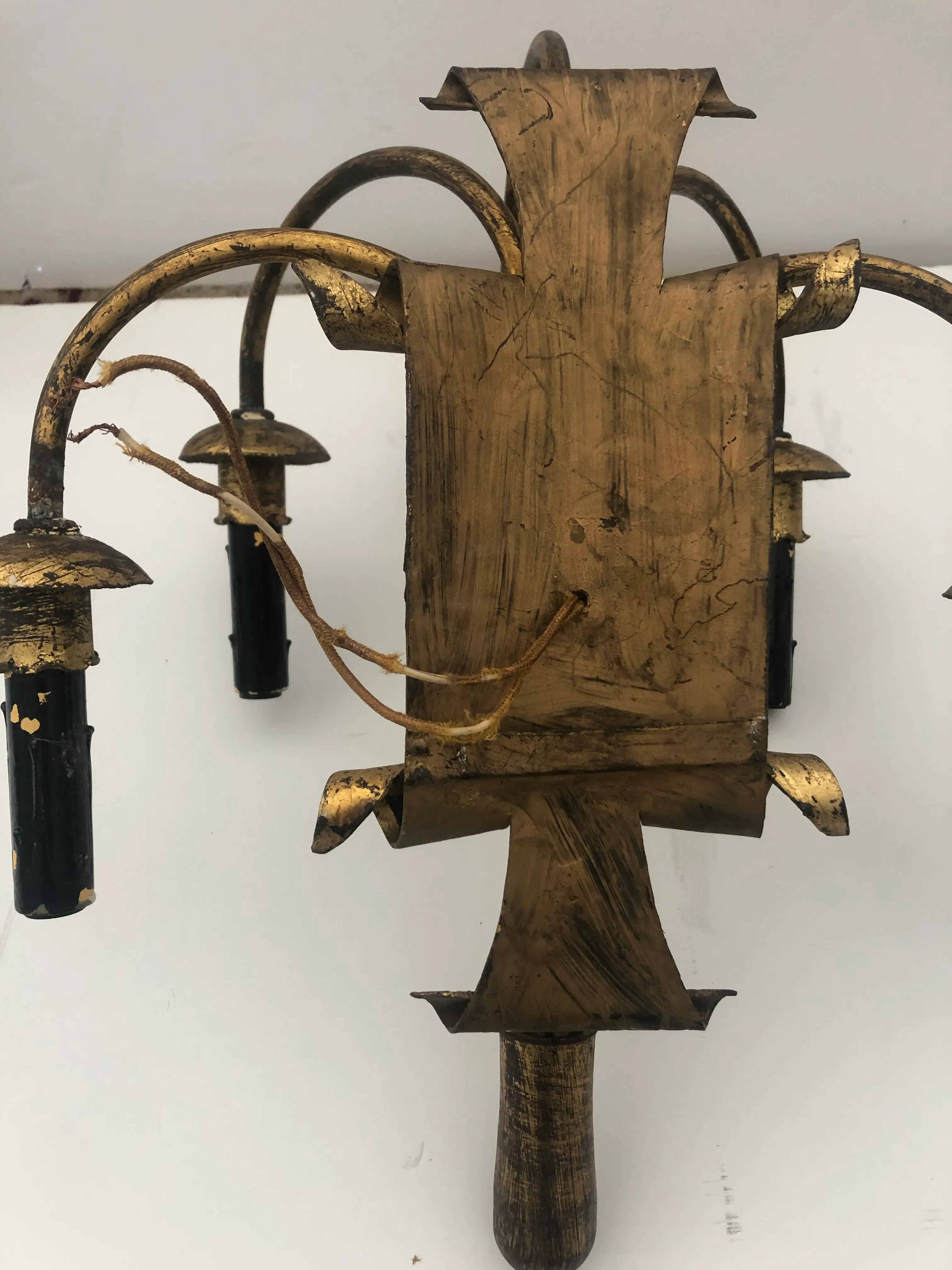 Aged Bronze Patina Metal 5-Arm Sconces - a Pair