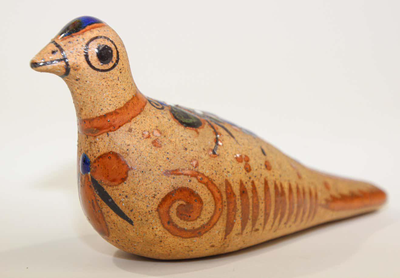 Mexican Tonala Pottery Hand Painted Bird | Chairish