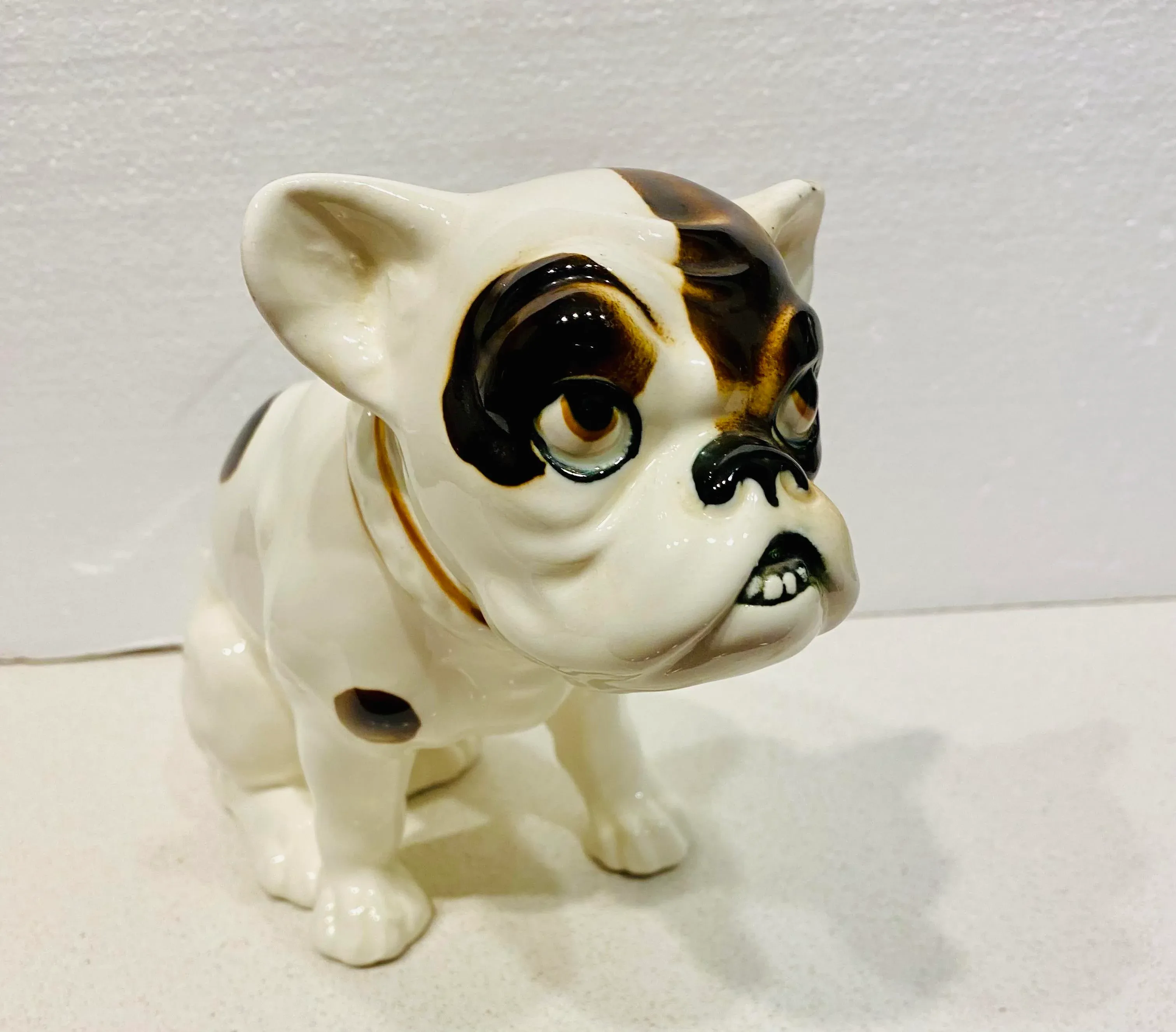 Vintage Ceramic White and Brown English Bulldog | Chairish