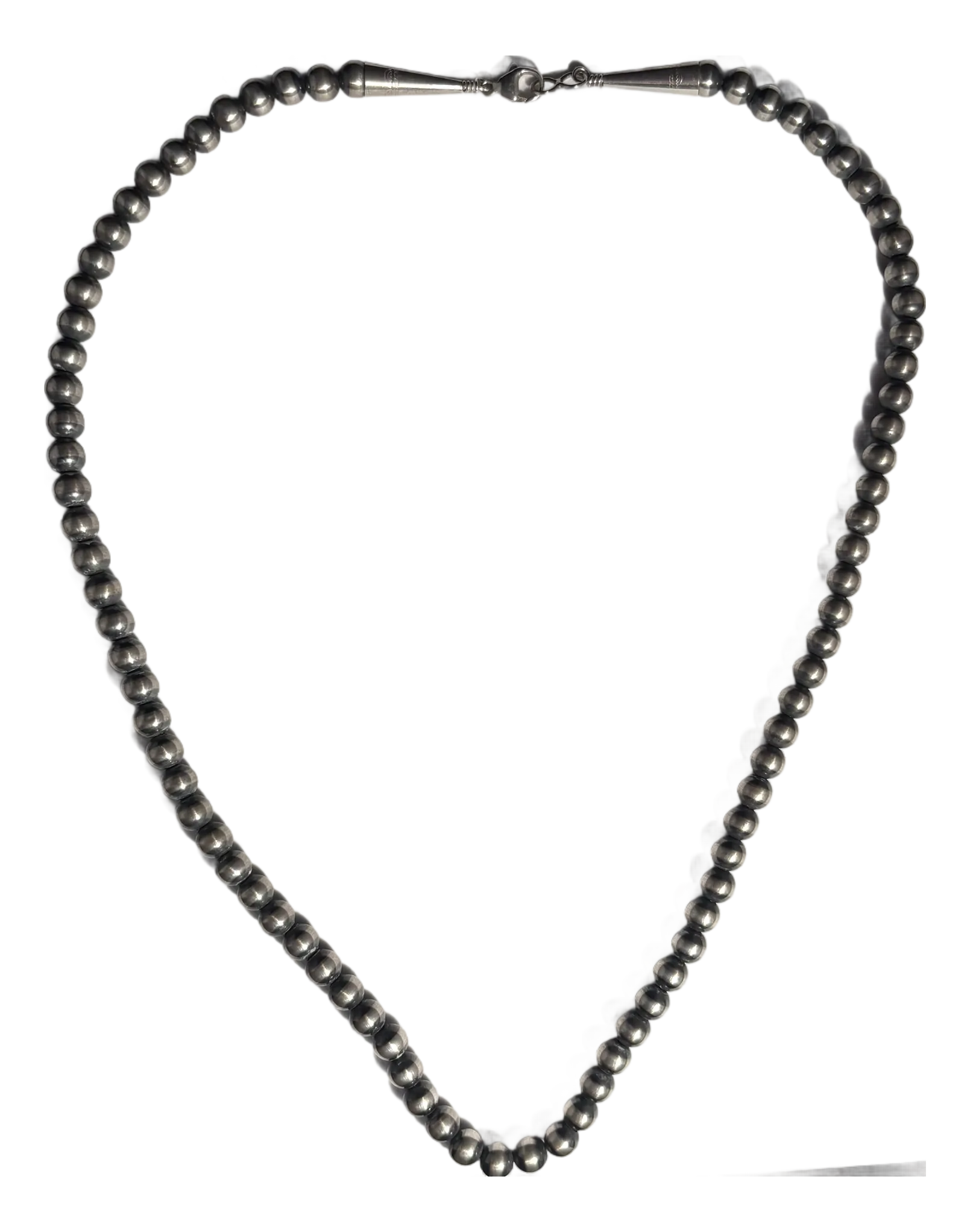 Sterling Silver Navajo Pearl Beaded Necklace 22in Long 6.9mm Beads