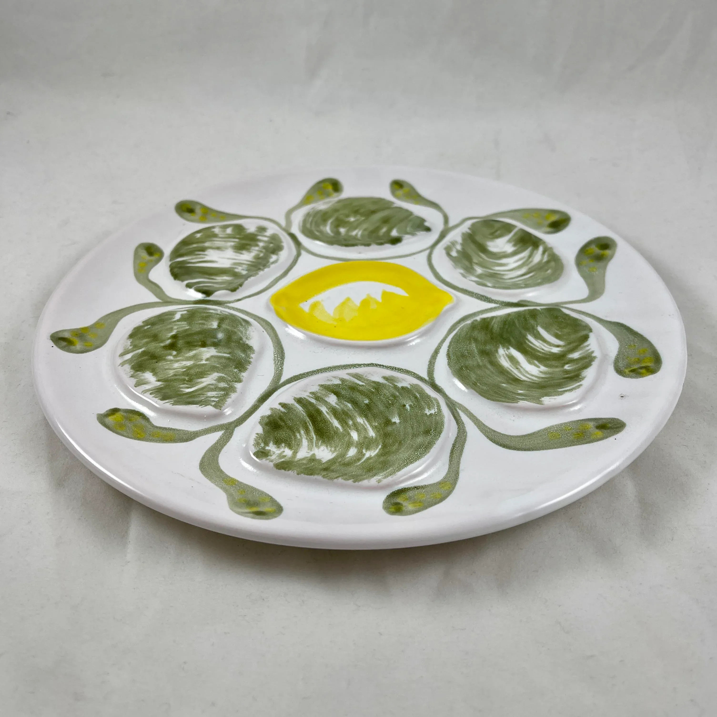 Mid-Century Modern French Mbfa Pornic Pottery Belon Oyster Plate
