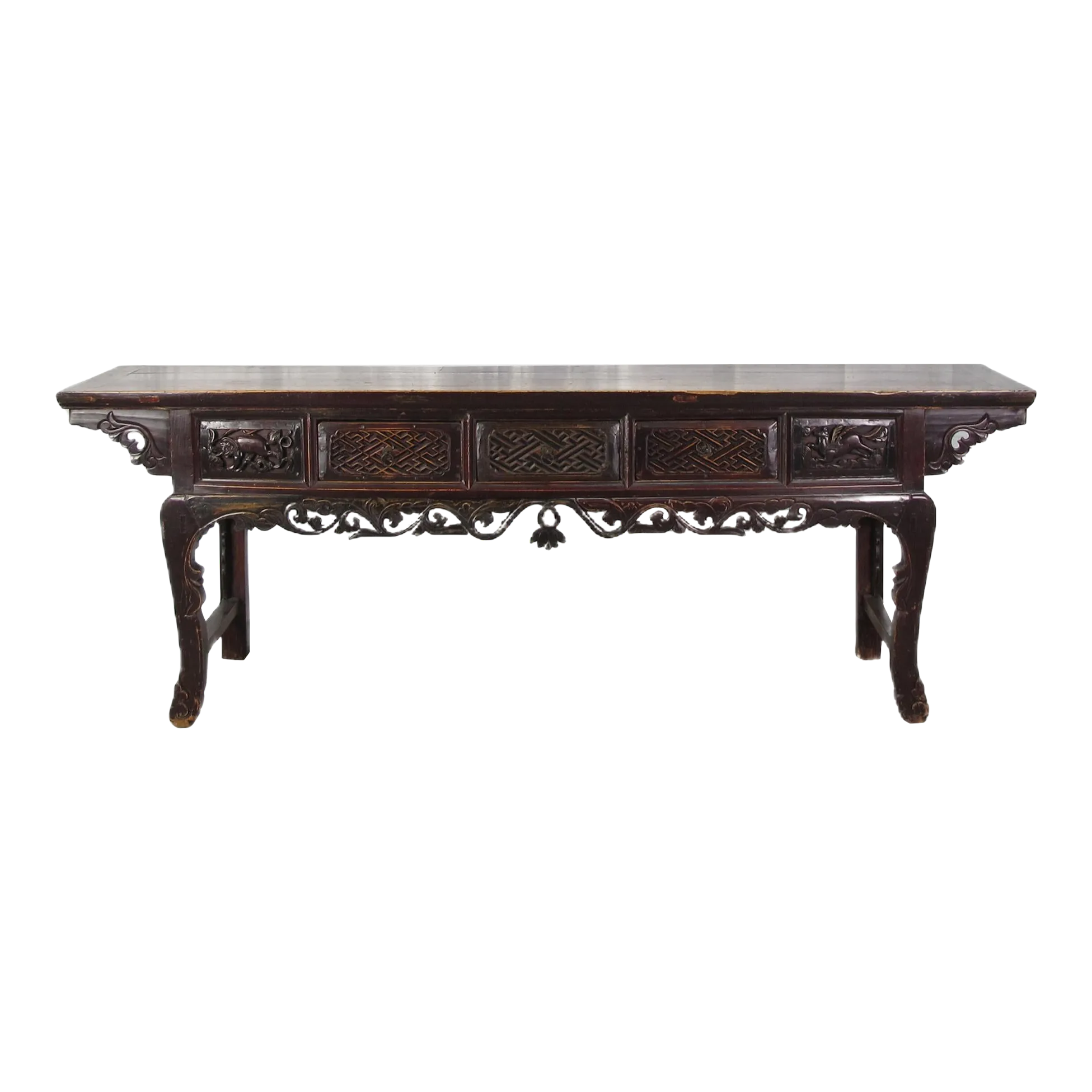 96” Inch Long Antique Brown Chinese Altar Console Table – 3