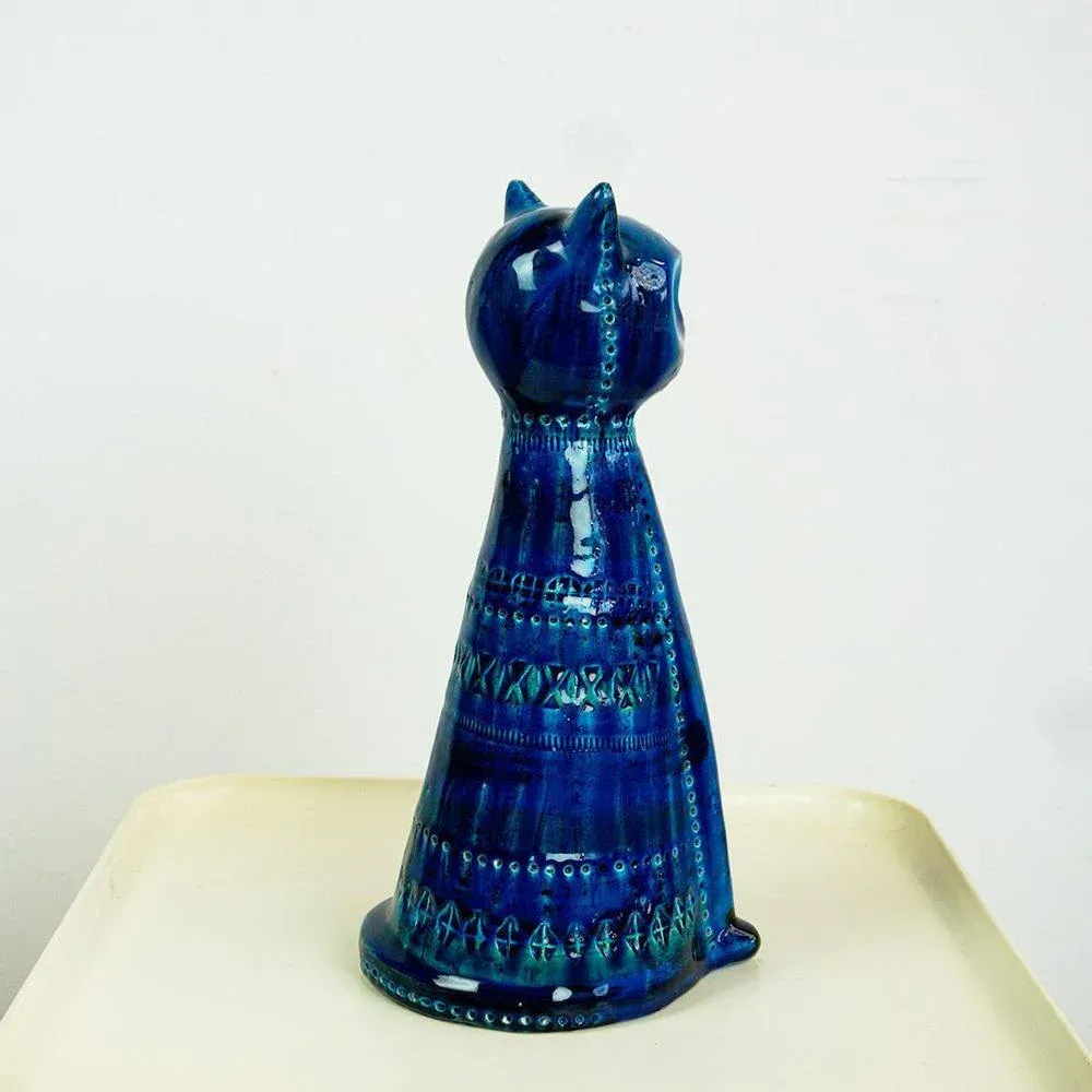 青銅　イタリア Mid-Century Italian Rimini Blu Ceramic Cat attributed to Aldo